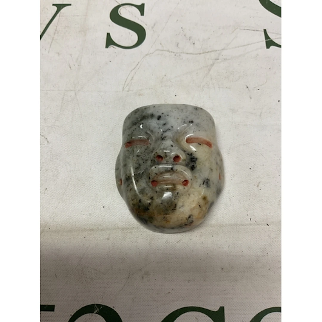 19th C Chinese Jade carved actors mask, in green mottled/mut...