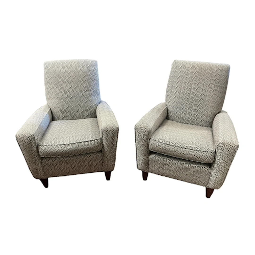 A pair of American upholstered armchairs, width 75cm, depth ...