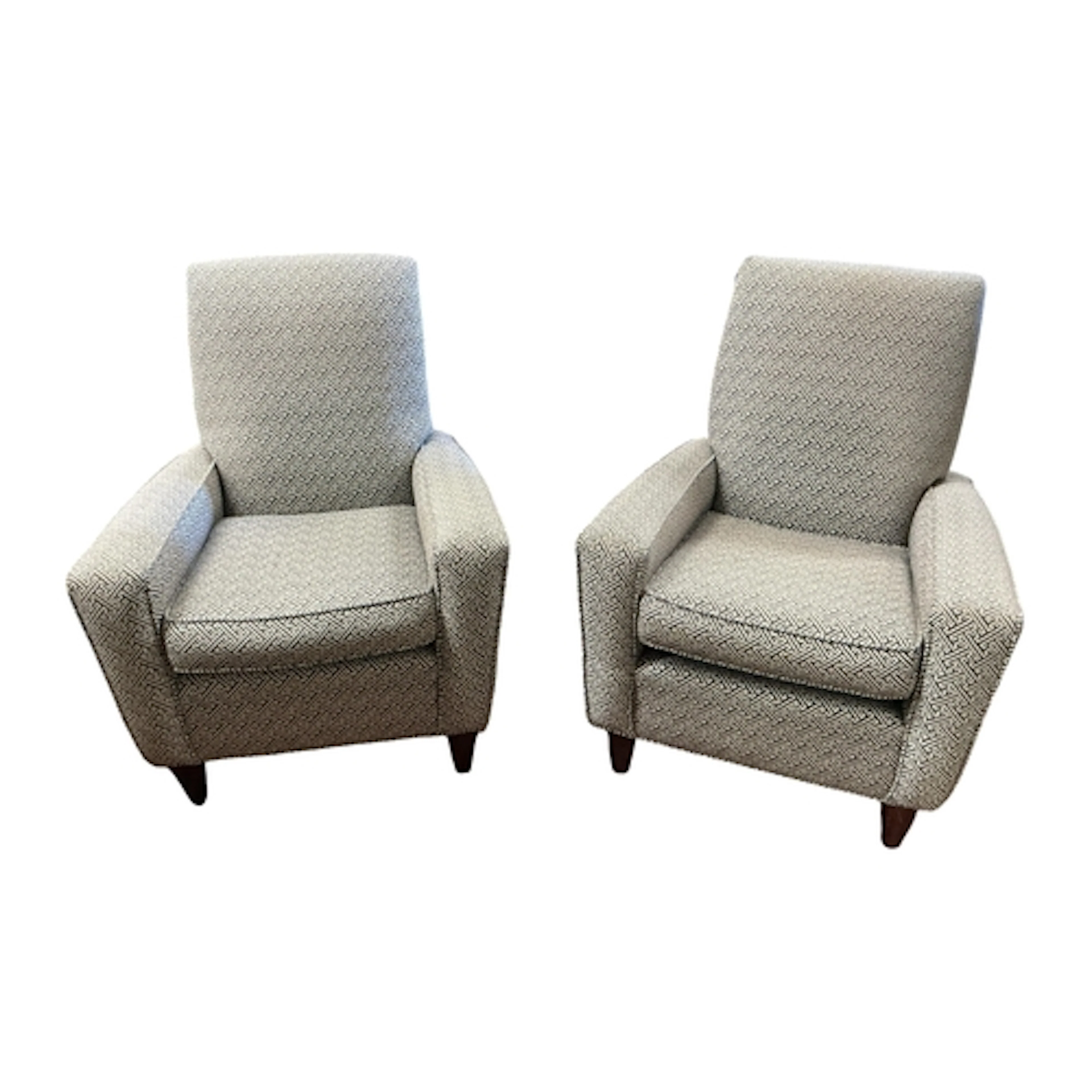 A pair of American upholstered armchairs, width 75cm, depth ...
