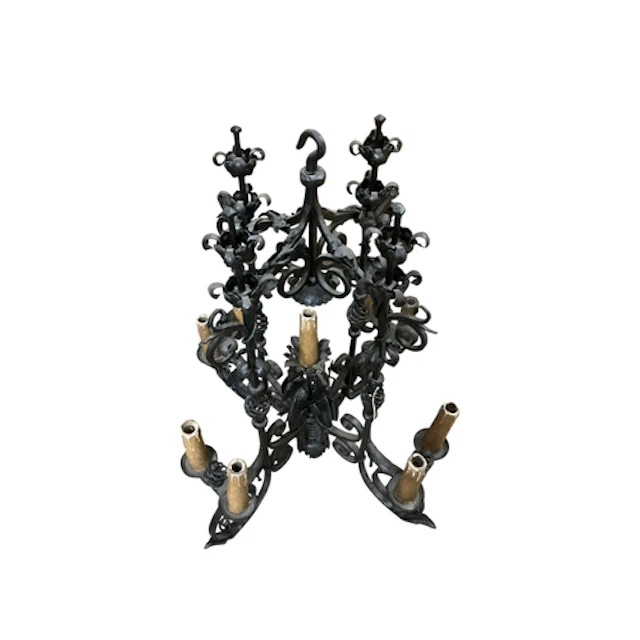 A wrought iron baroque style electrolier, width 53cm, depth ...