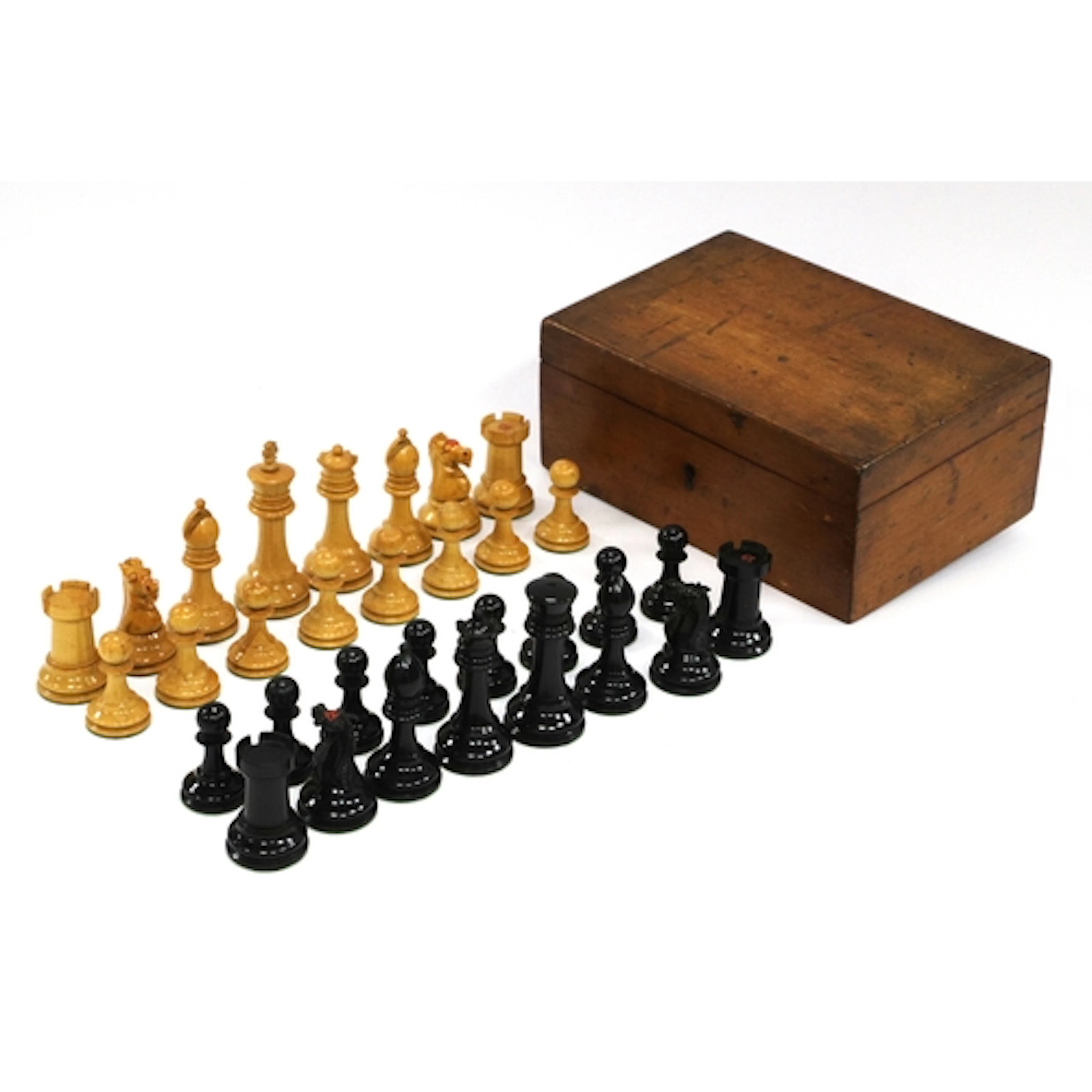 A Staunton Chess Set in Box Wood and Ebony, stamped Crown ma...