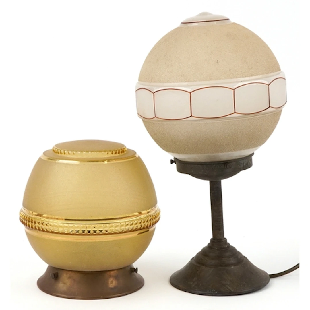 Two Art Deco frosted glass light fittings, the largest 36cm ...