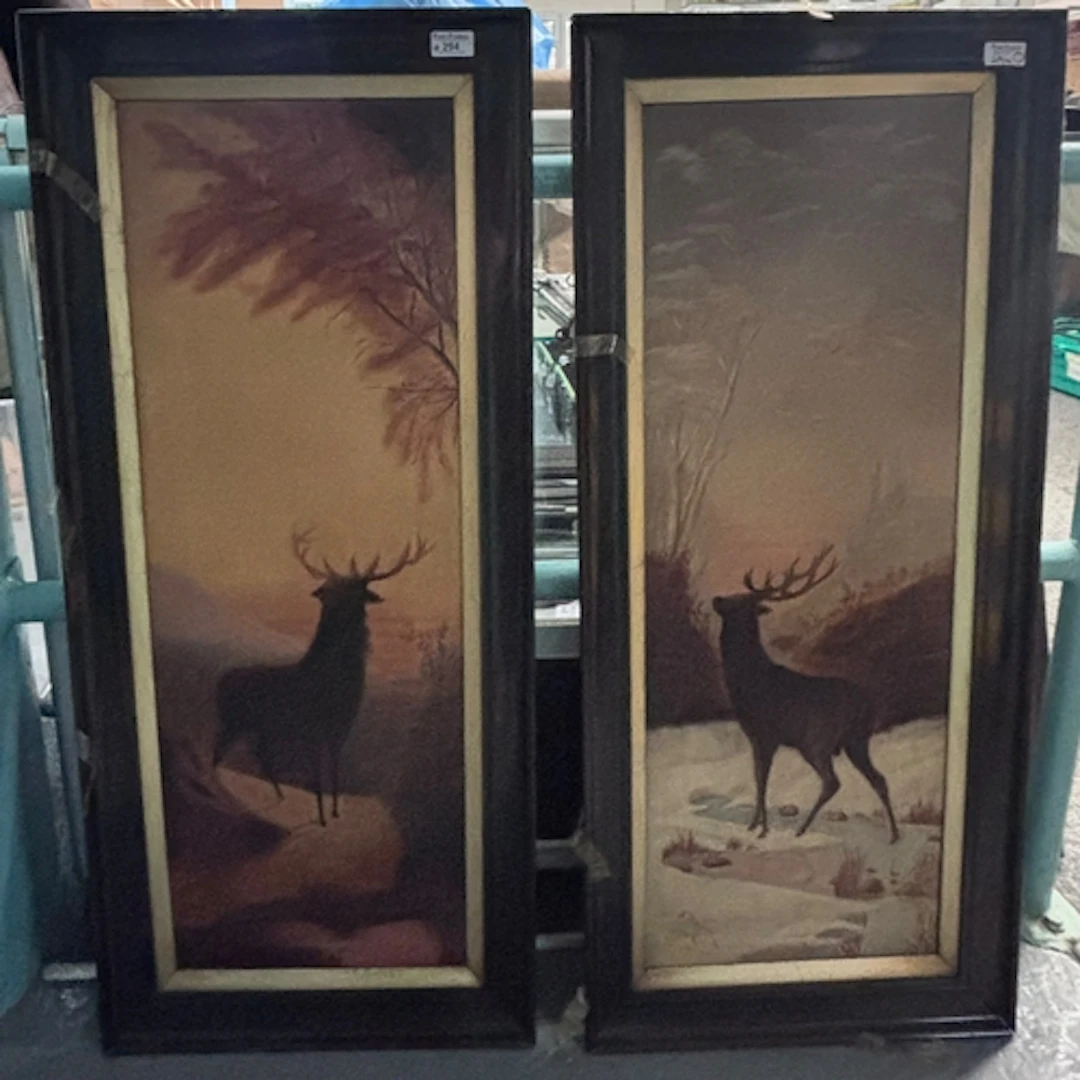 A Davies (Welsh early 20th century), Stags at Bay, in winter...