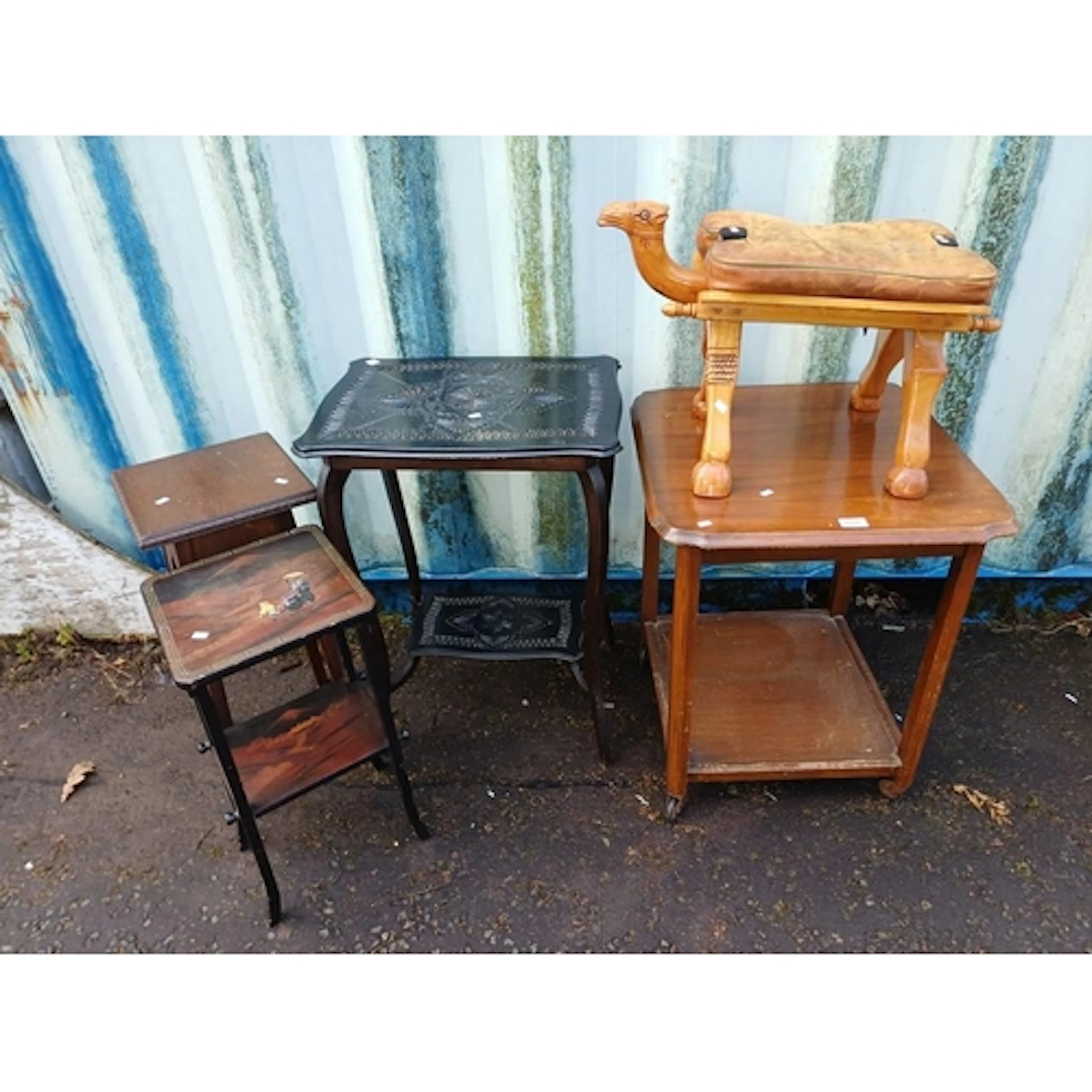 2-TIER OCCASIONAL TABLE/POT STAND WITH ORIENTAL SCENE DECORA...