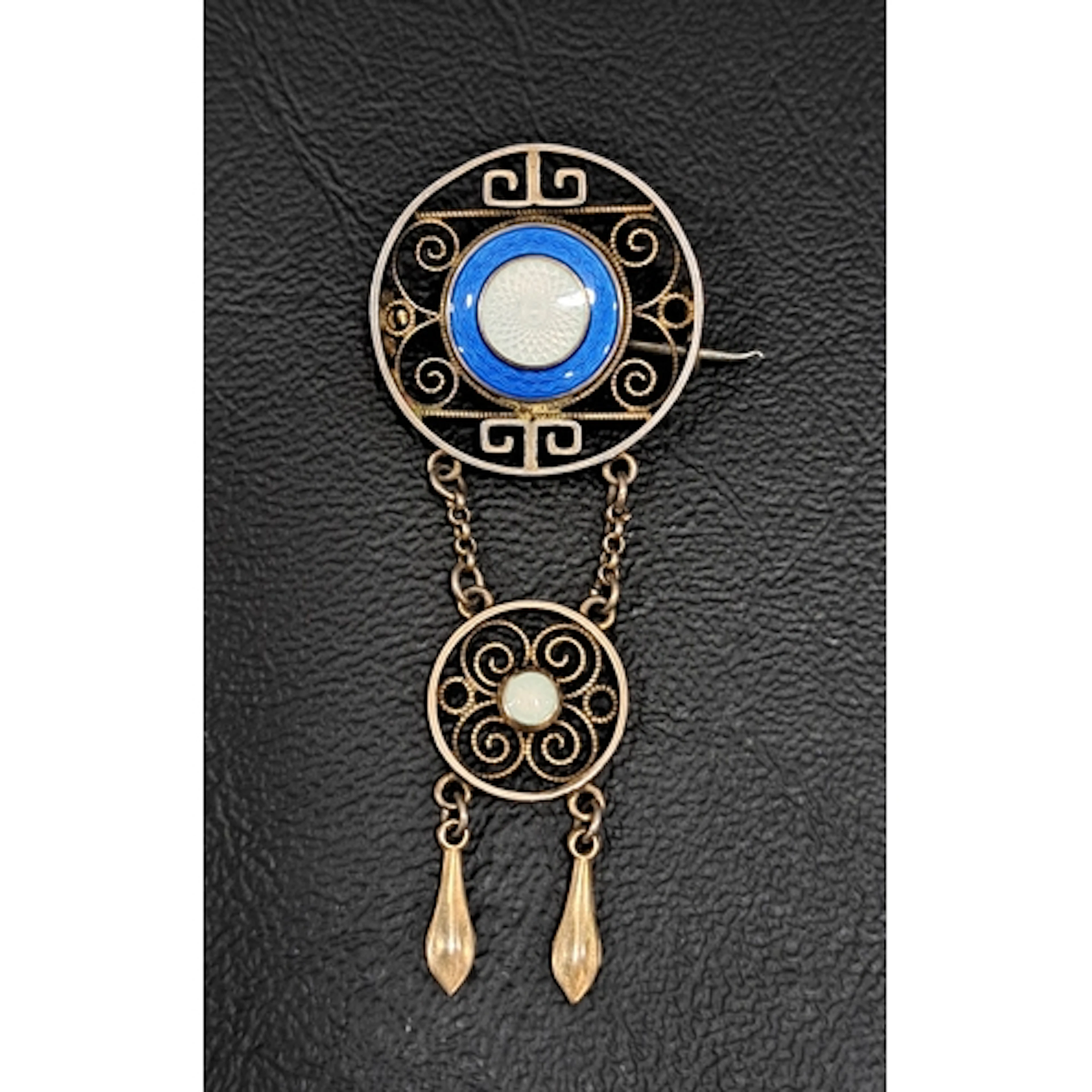 UNUSUAL NORWEGIAN AKSEL HOLMSEN ENAMEL DECORATED SILVER BROO...
