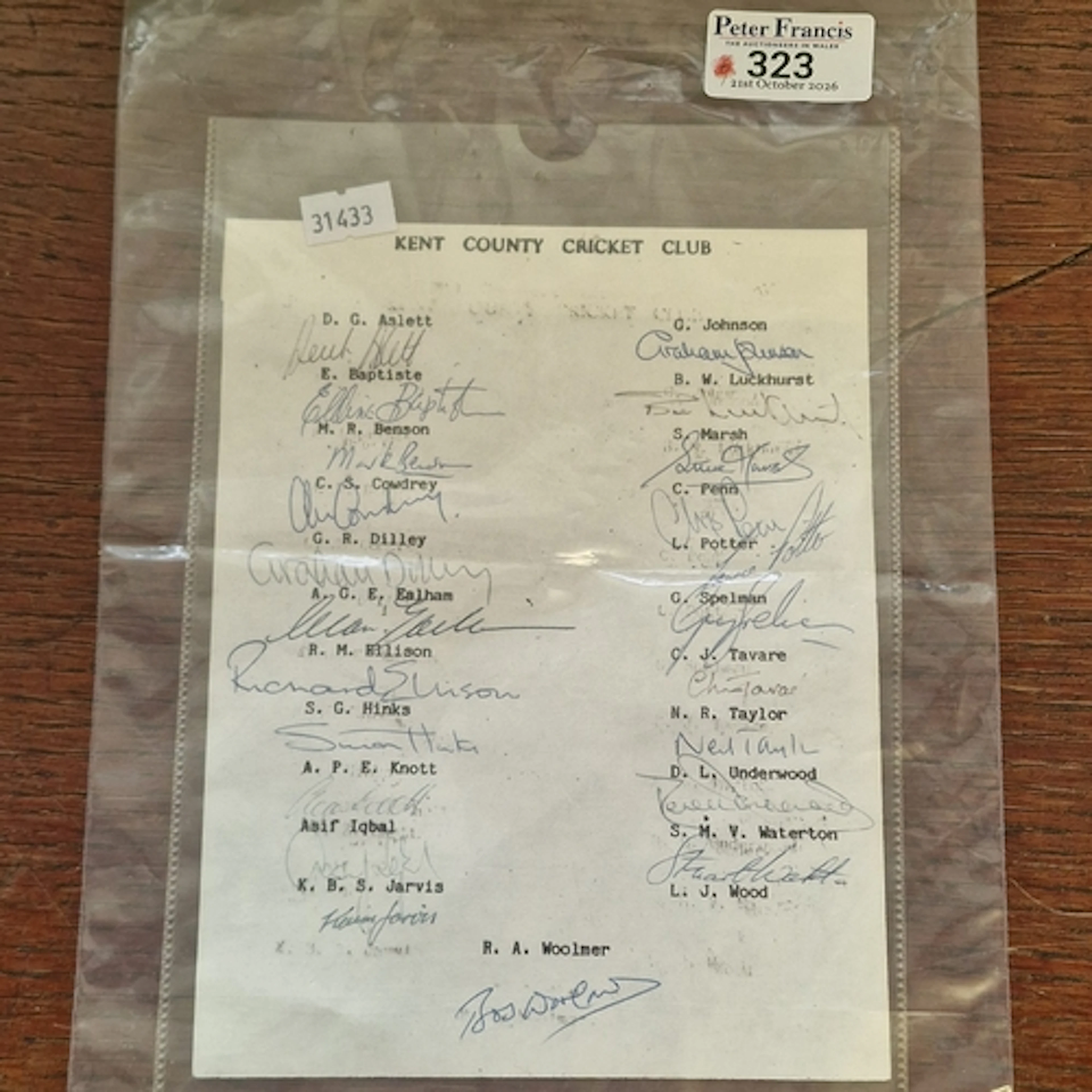 Kent County Cricket Club, a collection of original autograph...