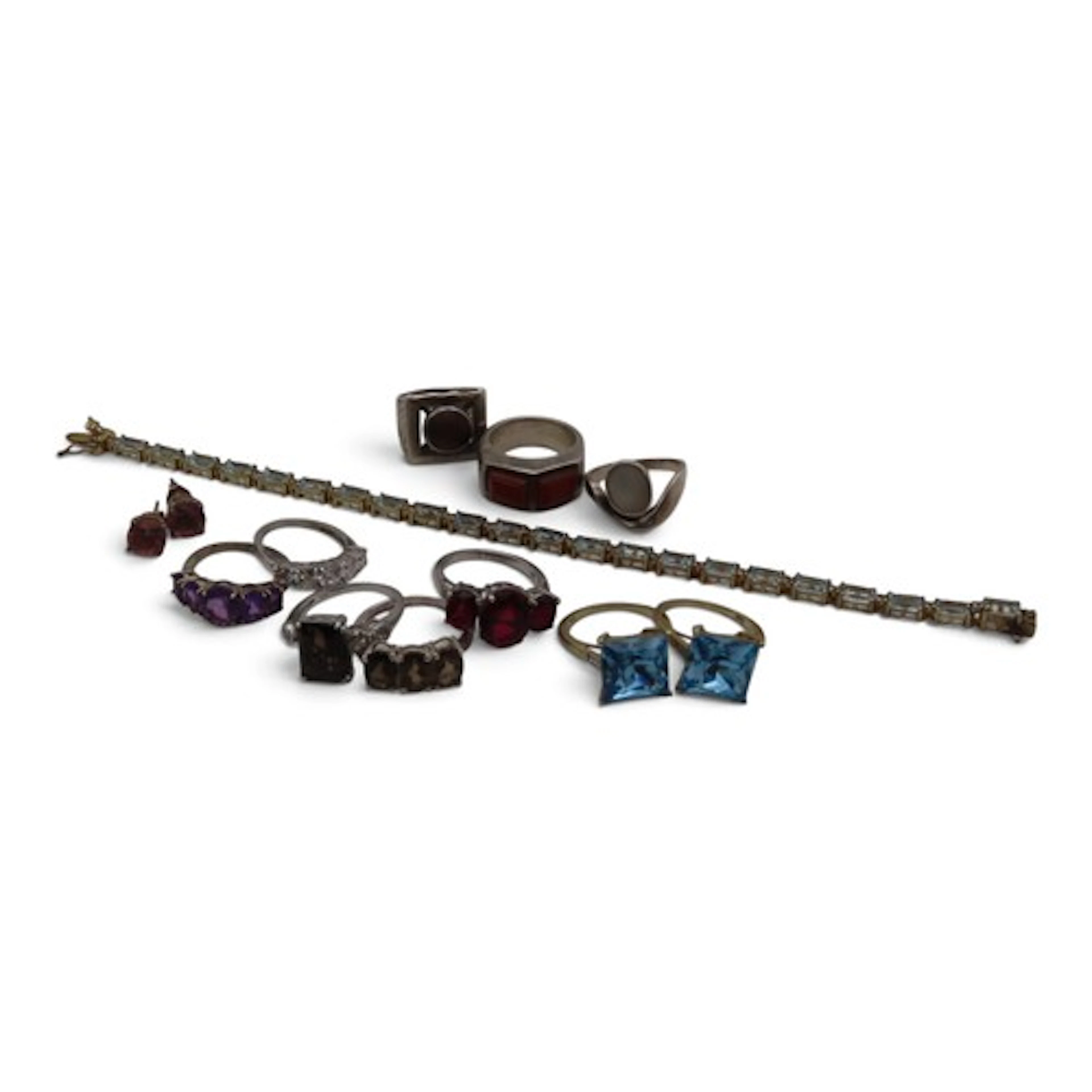 A silver gilt blue and white stone bracelet, together with t...