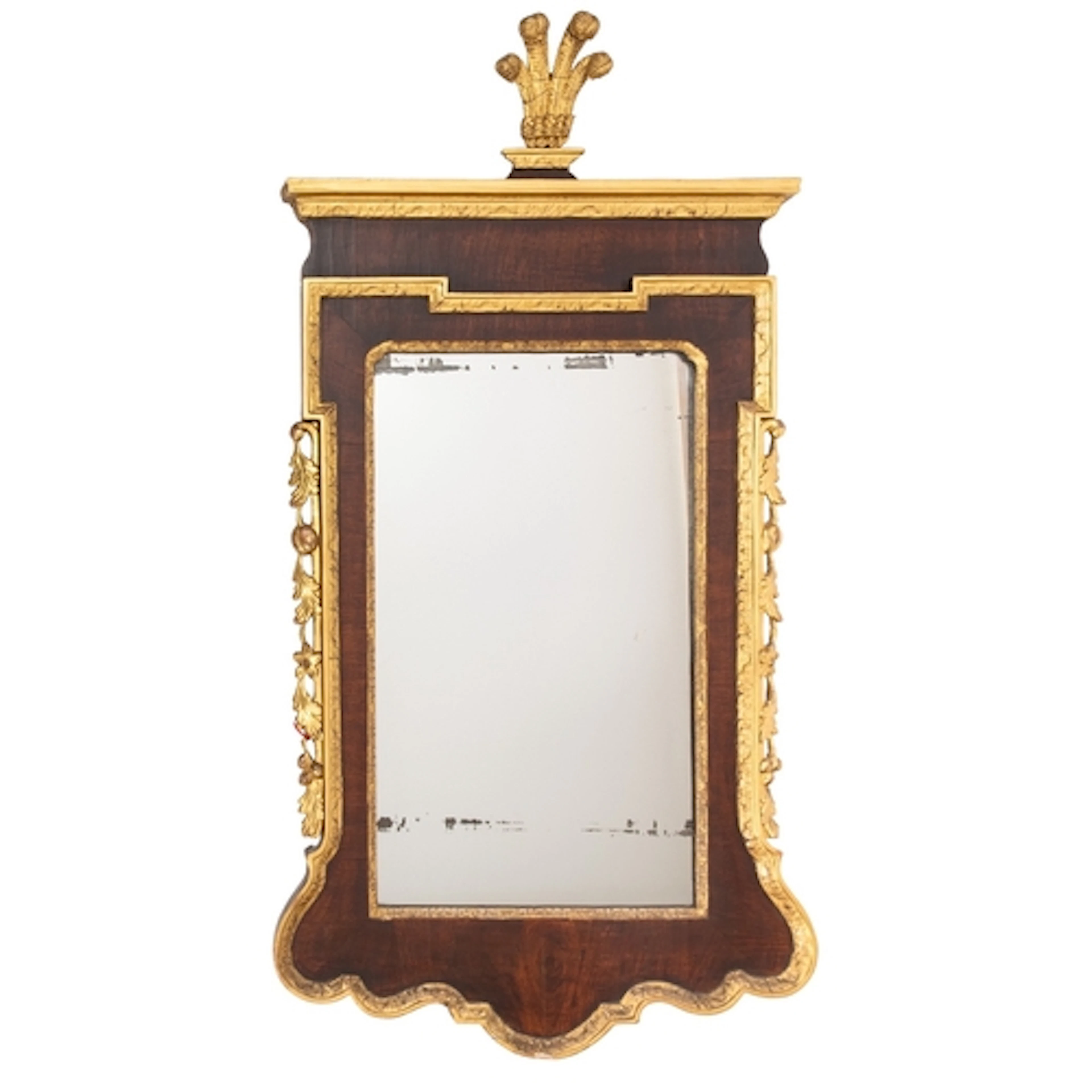 A walnut and parcel gilt wall mirror in George II style, 19t...