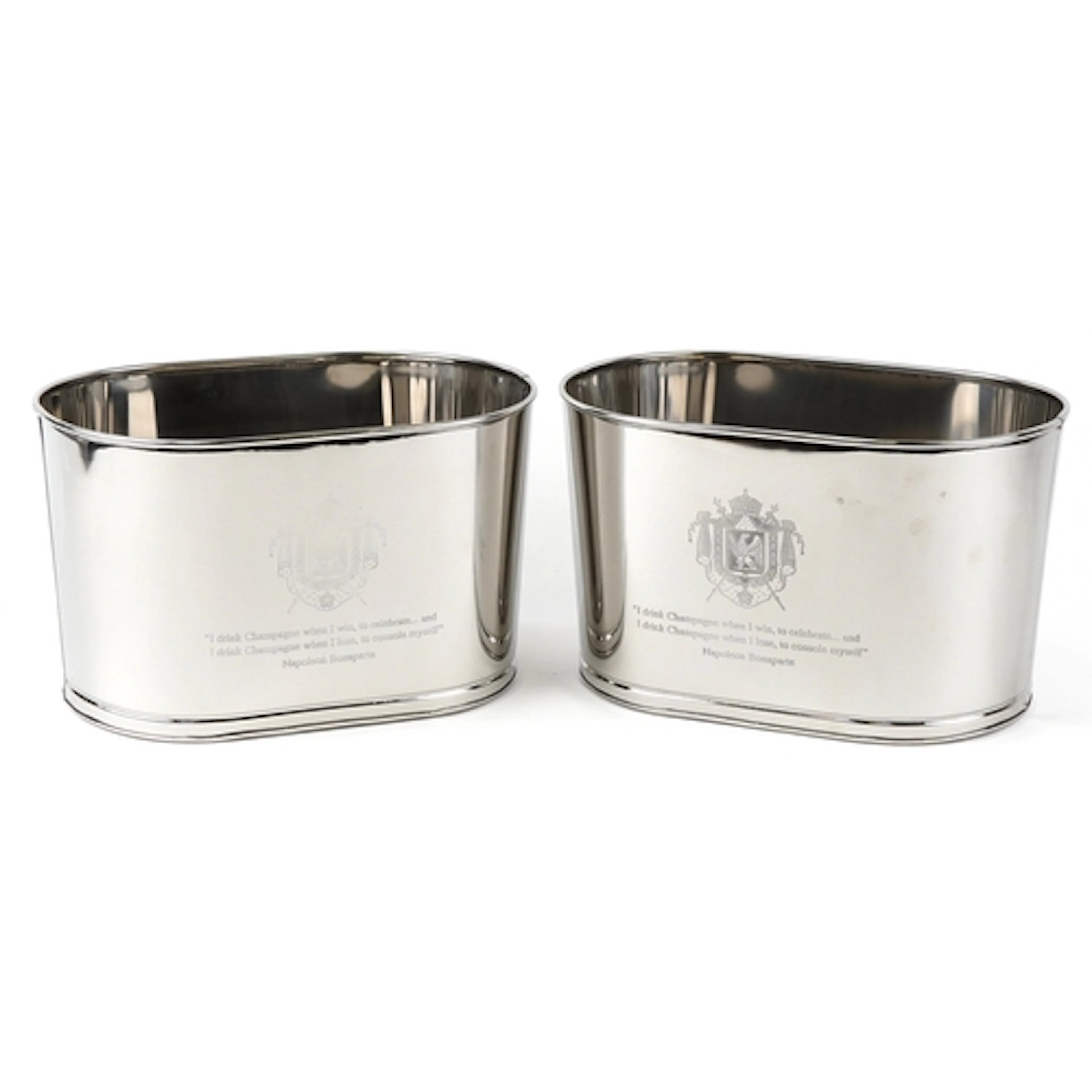 Pair of polished metal Champagne ice bucket with Napoleon Bo...
