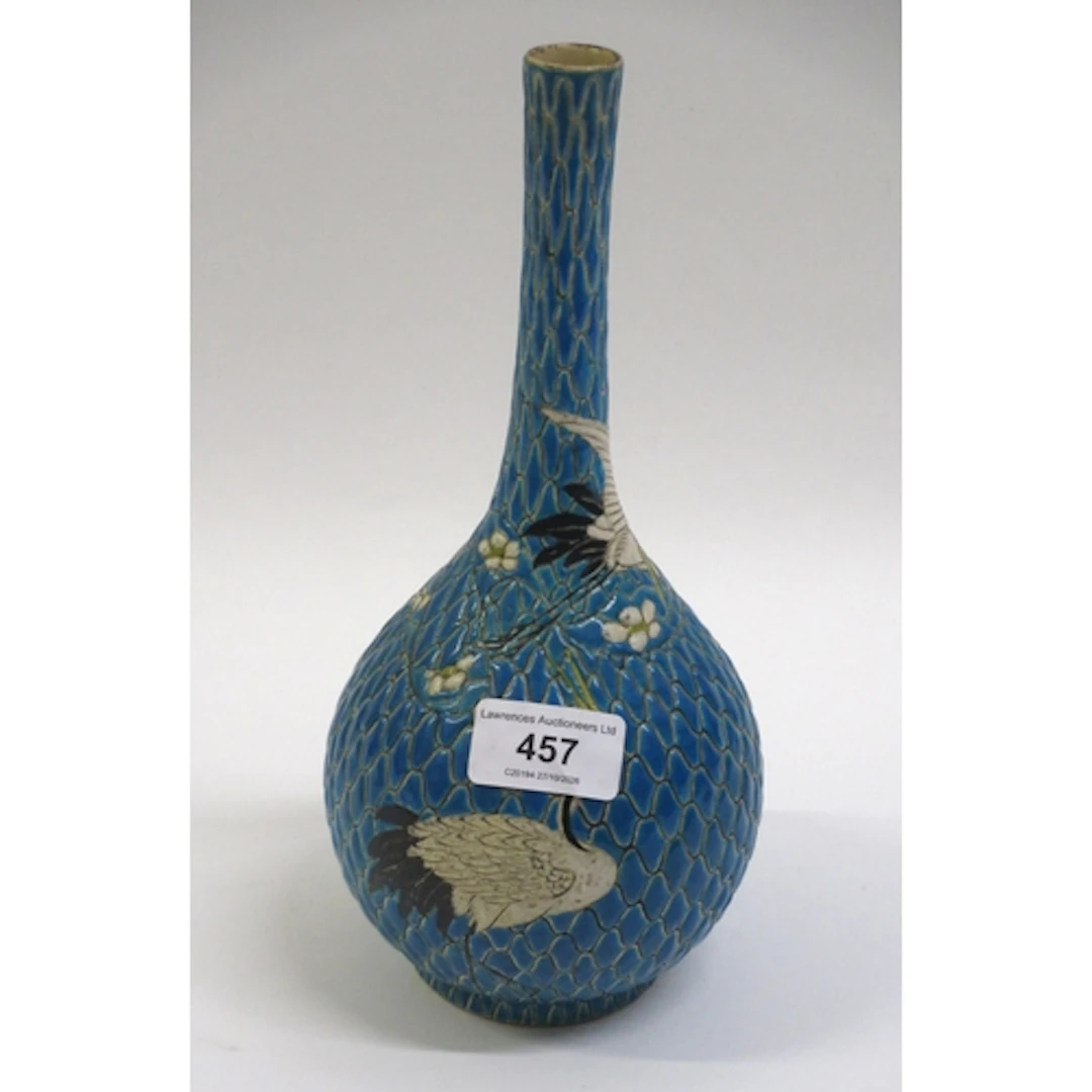 Satsuma baluster form narrow neck vase, decorated with stork...