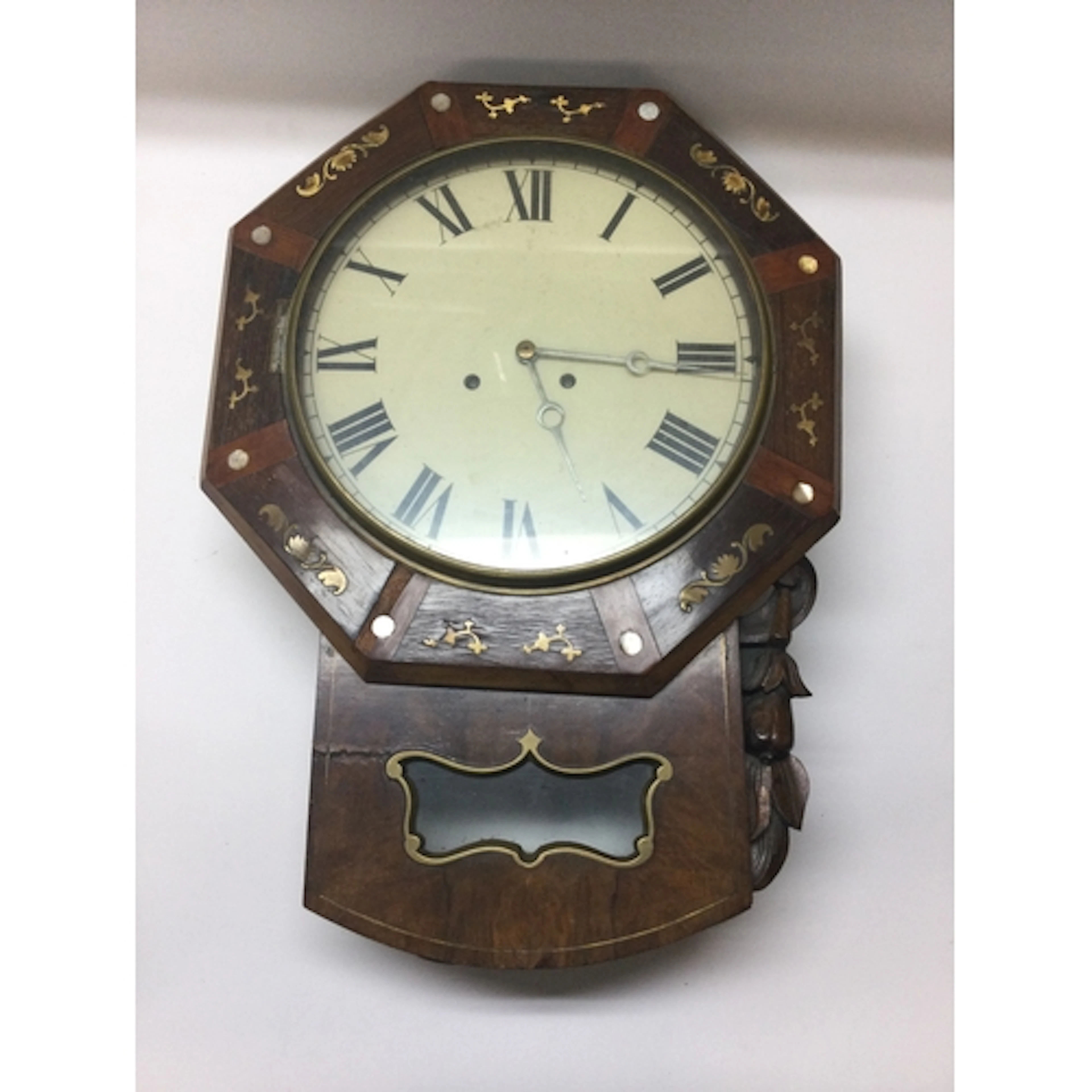 An antique 19th century mahogany/rosewood drop dial wall clo...