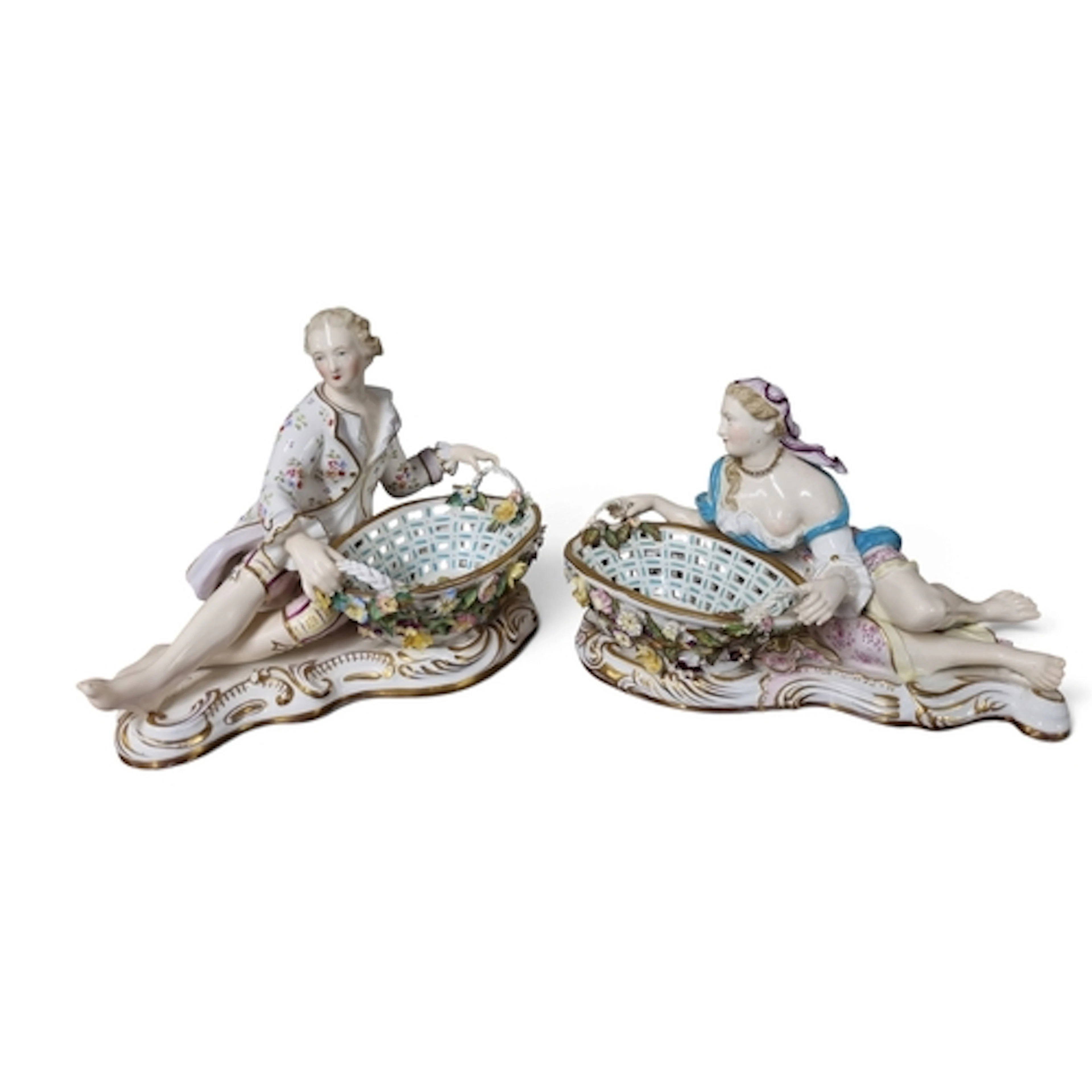 A lovely pair of German Porcelain Figures depicting a loving...
