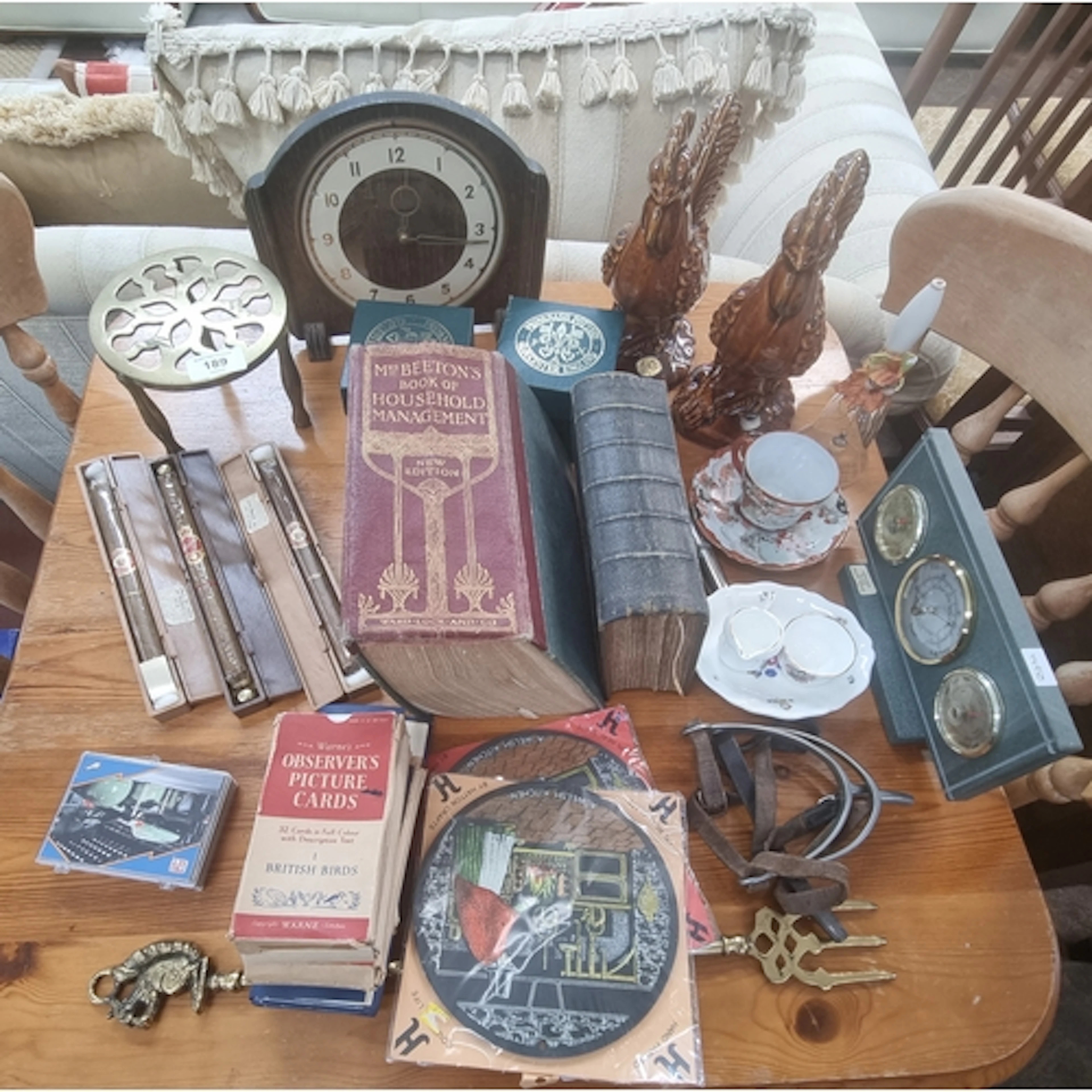 A mantel clock together with collectables to include a barom...