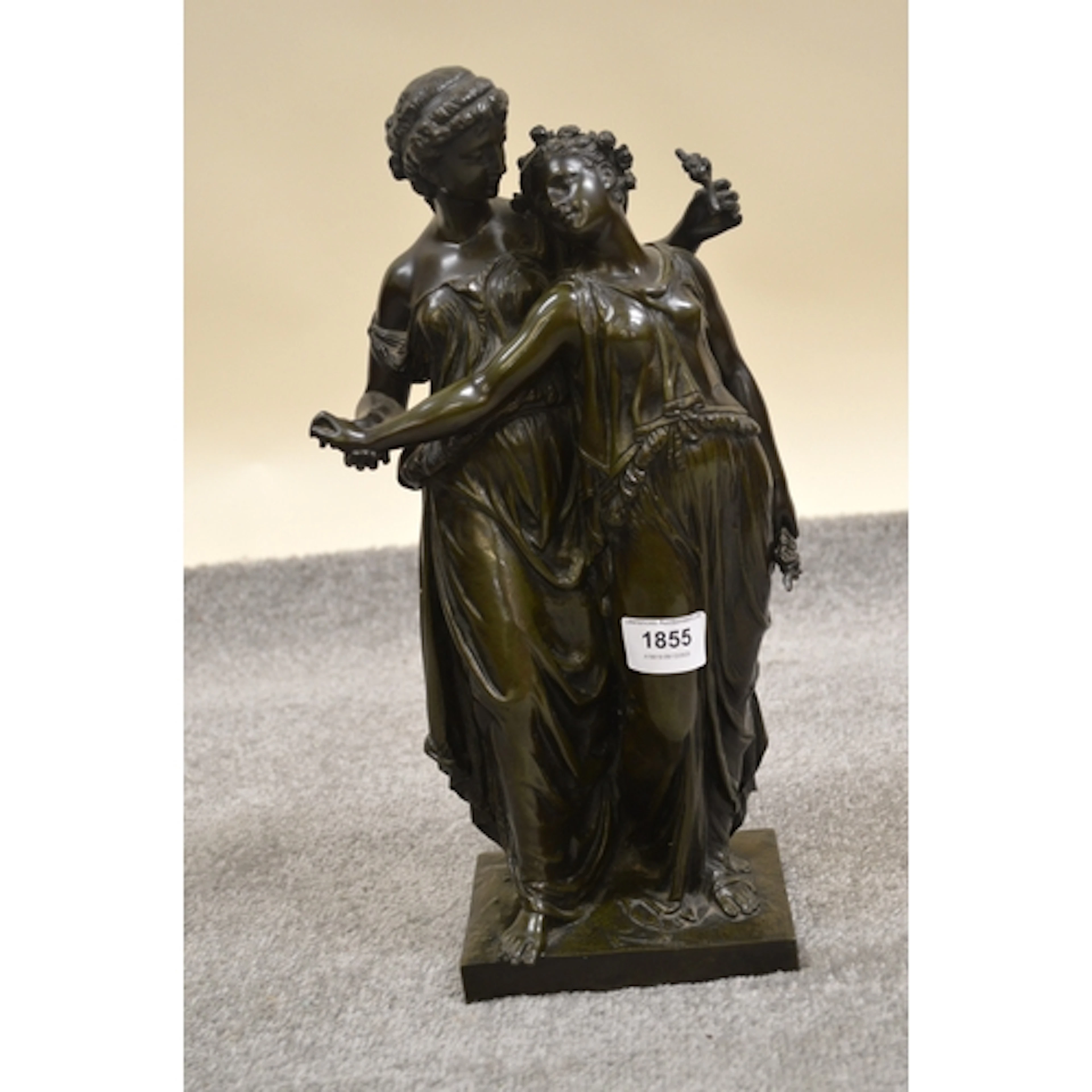 Henri Etienne Dumaige, dark patinated bronze group of two fe...