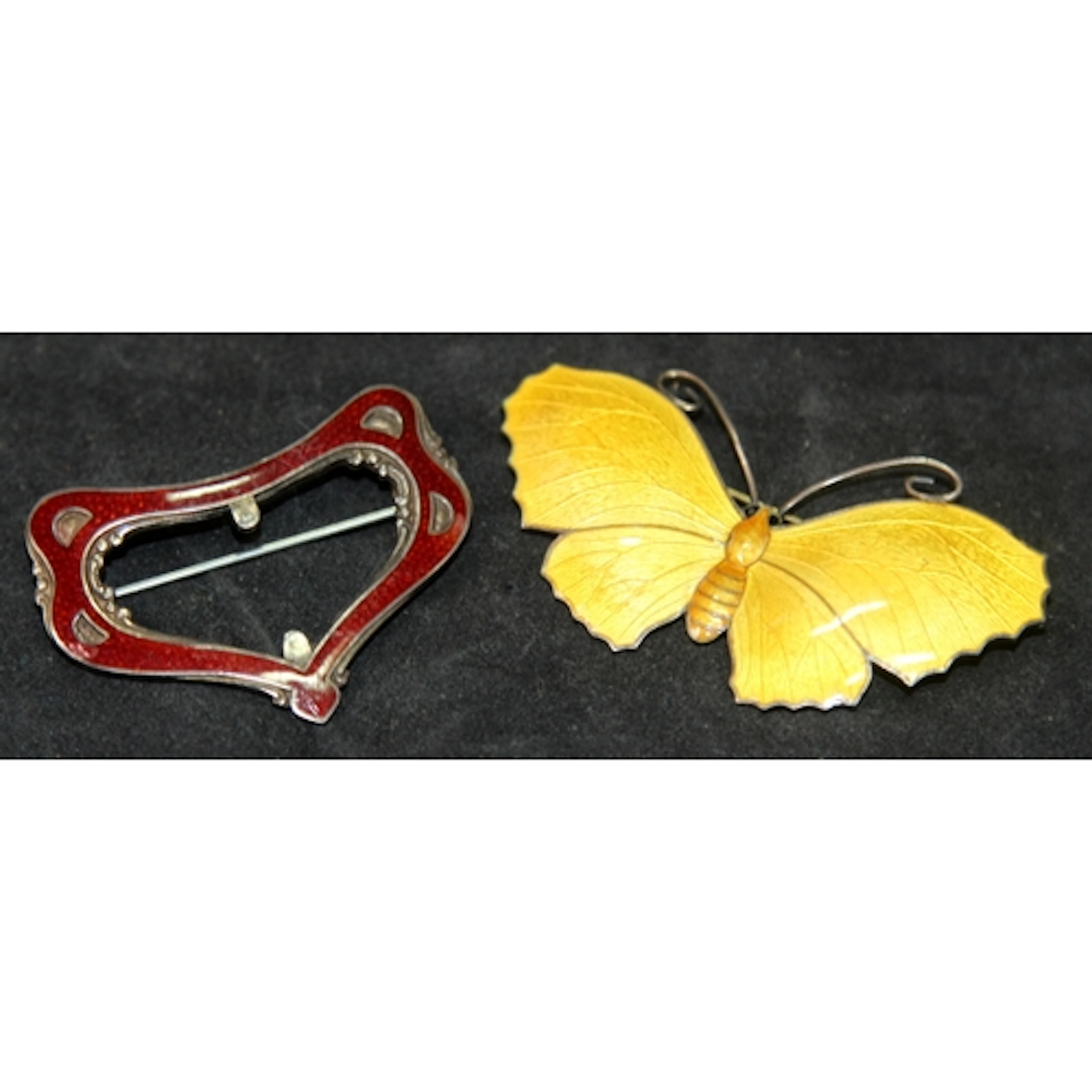 Antique JA&S sterling silver and enamel large butterfly broo...