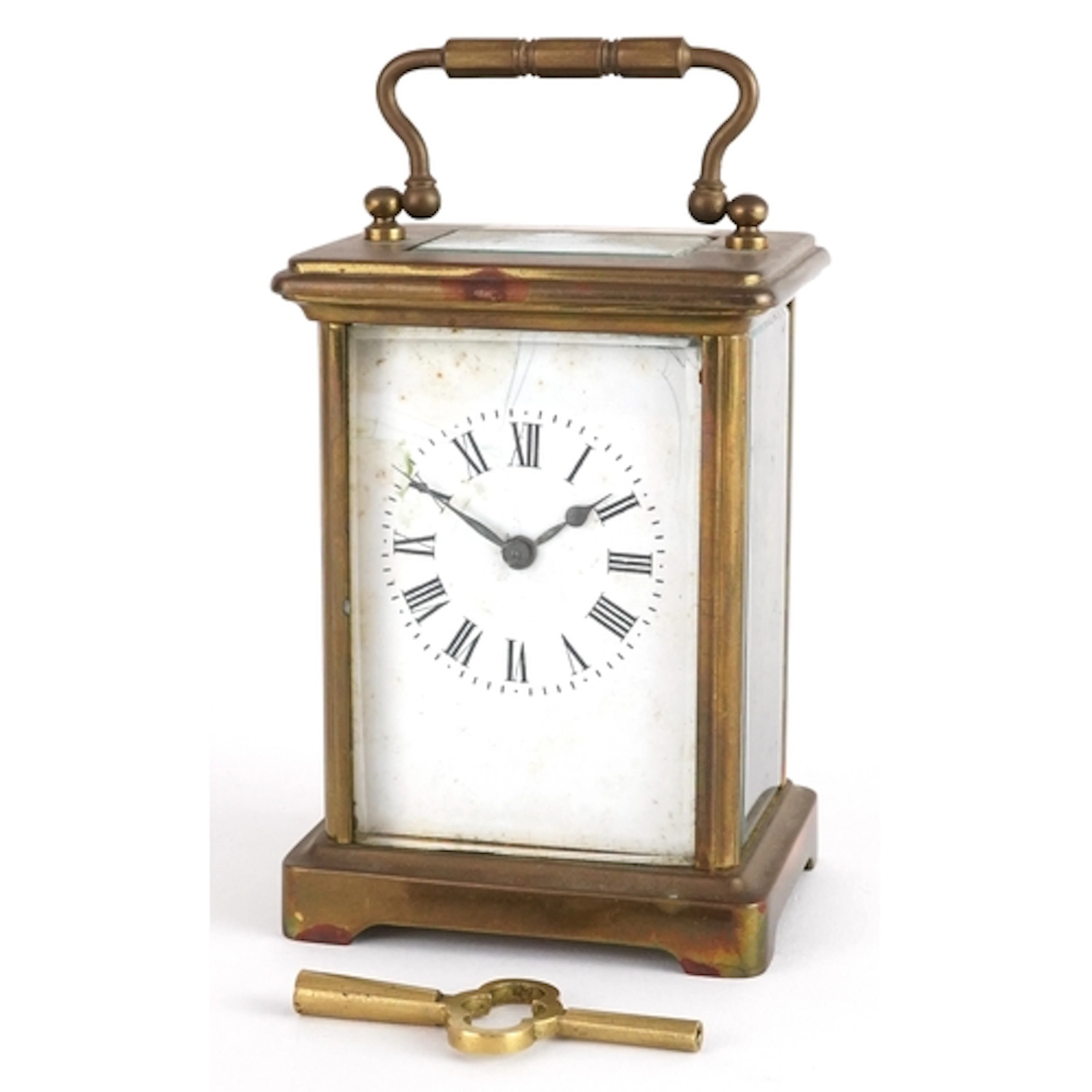 French brass cased four glass carriage clock having enamelle...