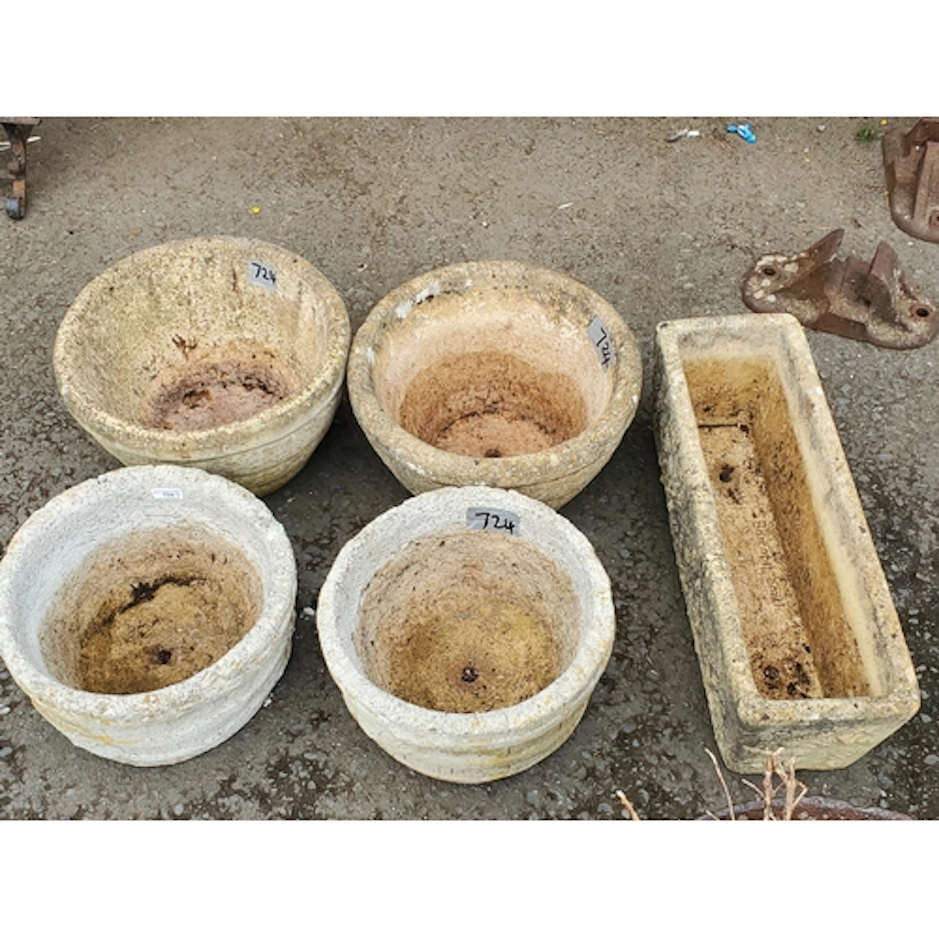 Two pairs of circular composite stone Planters 1ft 7in and 1...