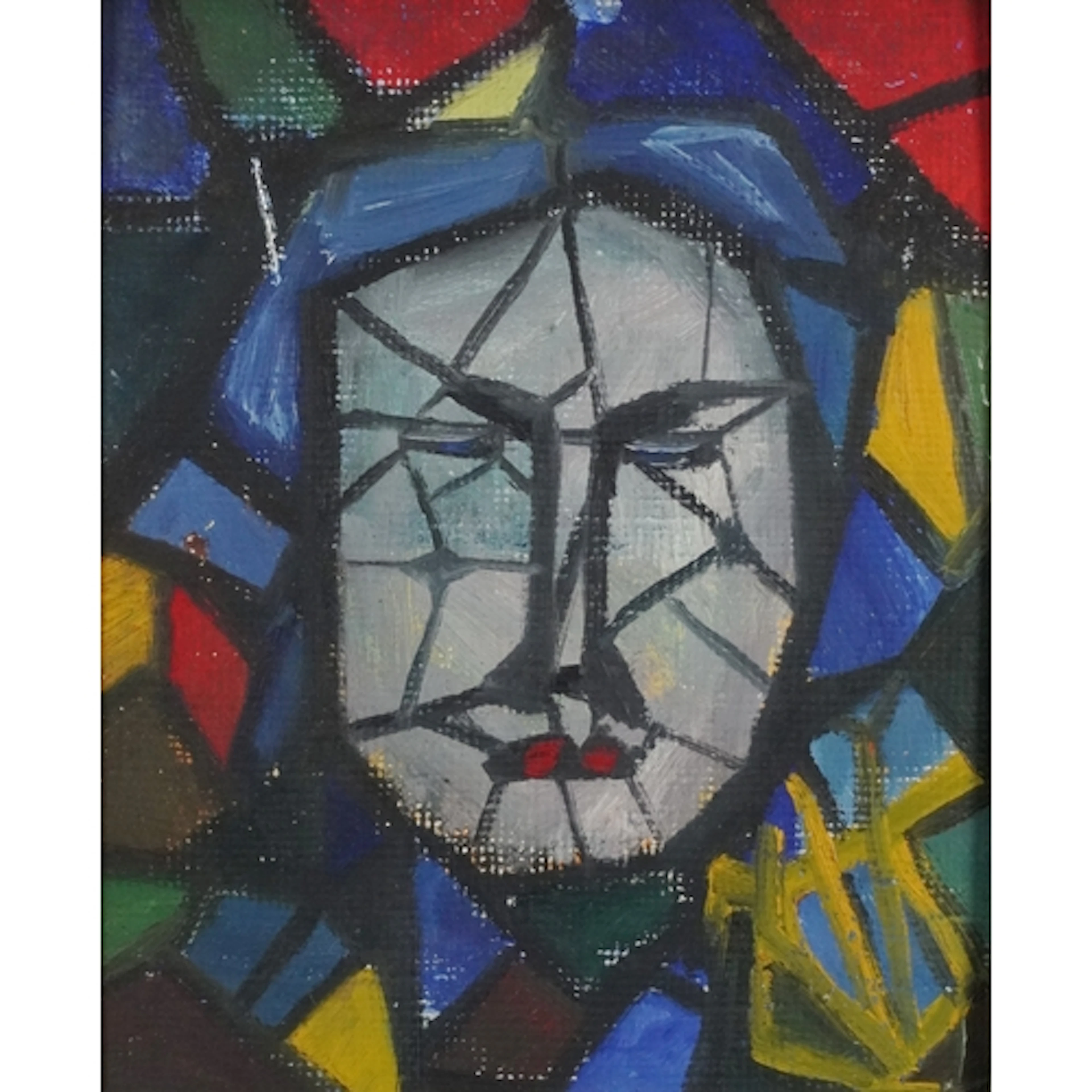 Cubist face, 20th century oil on board, indistinctly inscrib...