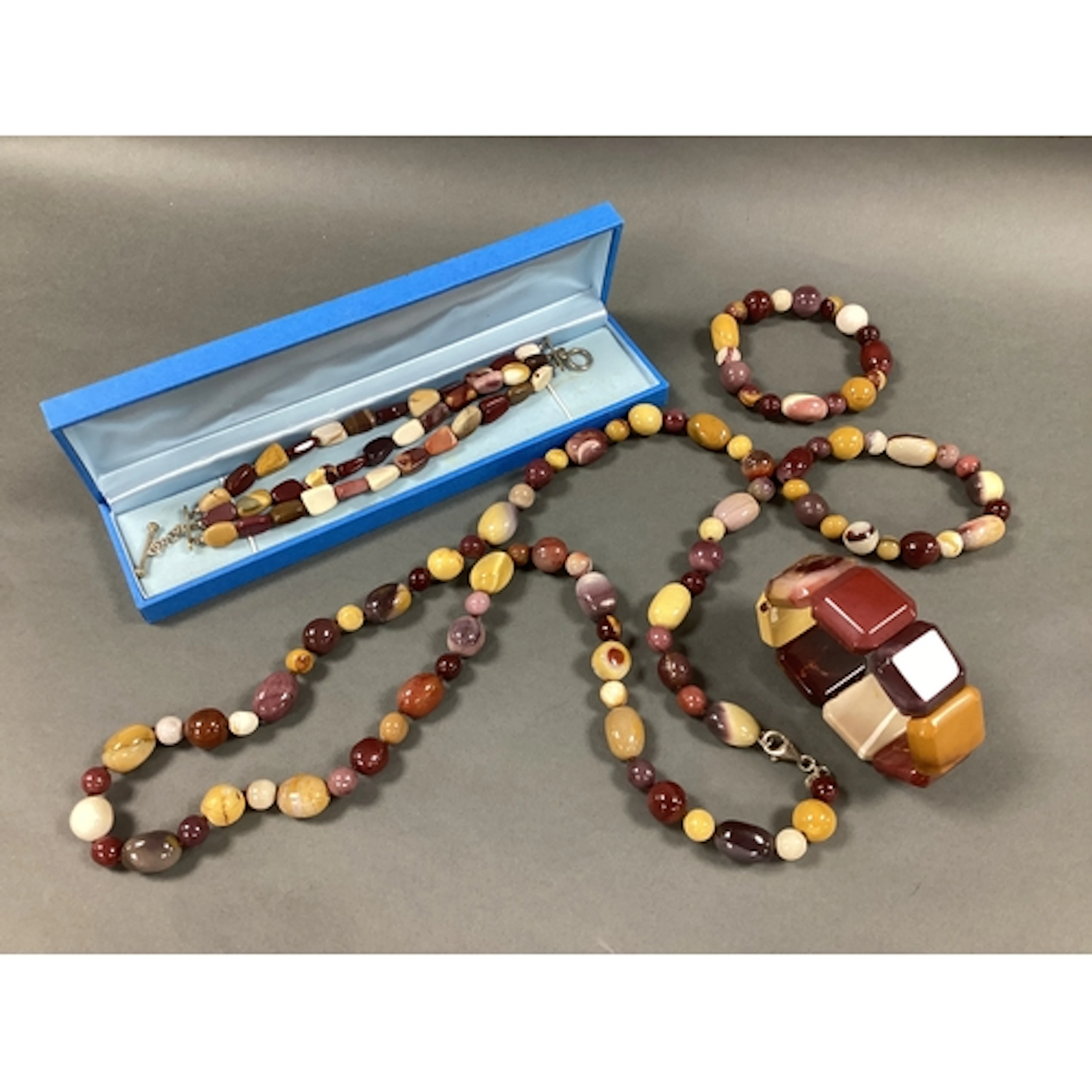 Modern Mookaite Jasper Polished Hardstone Bead Necklace, ela...