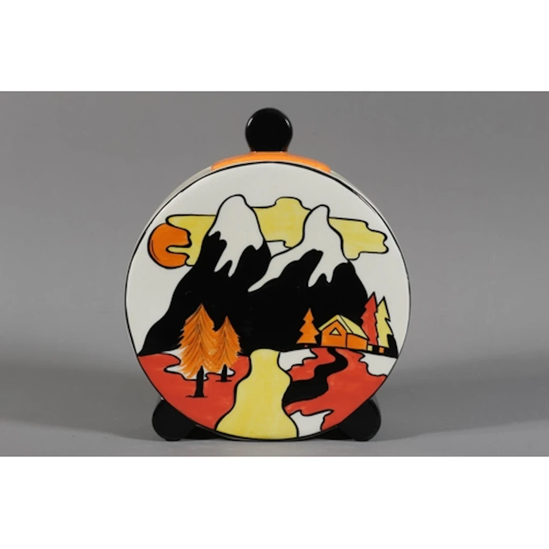 Lorna Bailey Aspen pattern disc shaped lidded vase, produced...