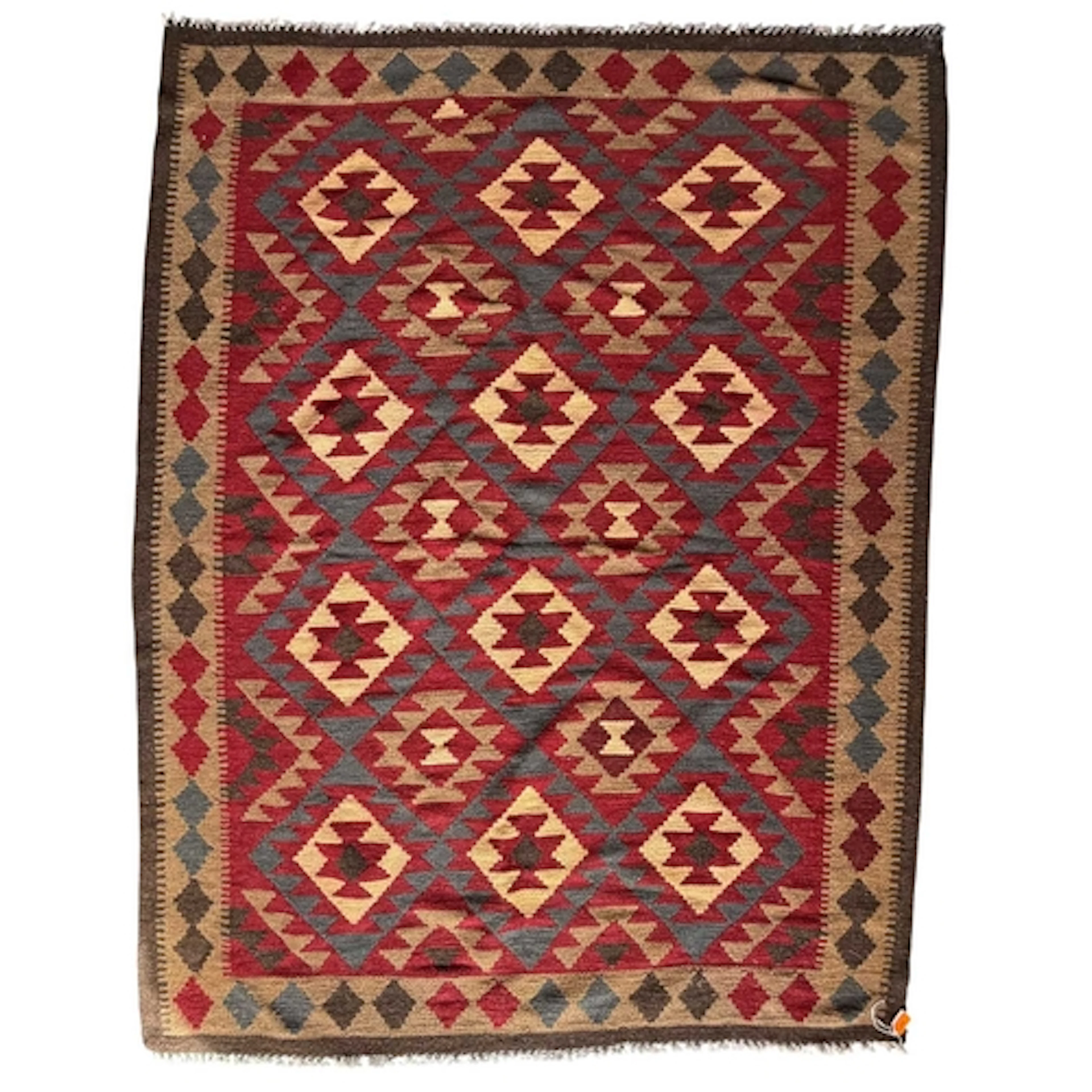 A retro 20th century Turkish Islamic Kilim floor carpet rug....