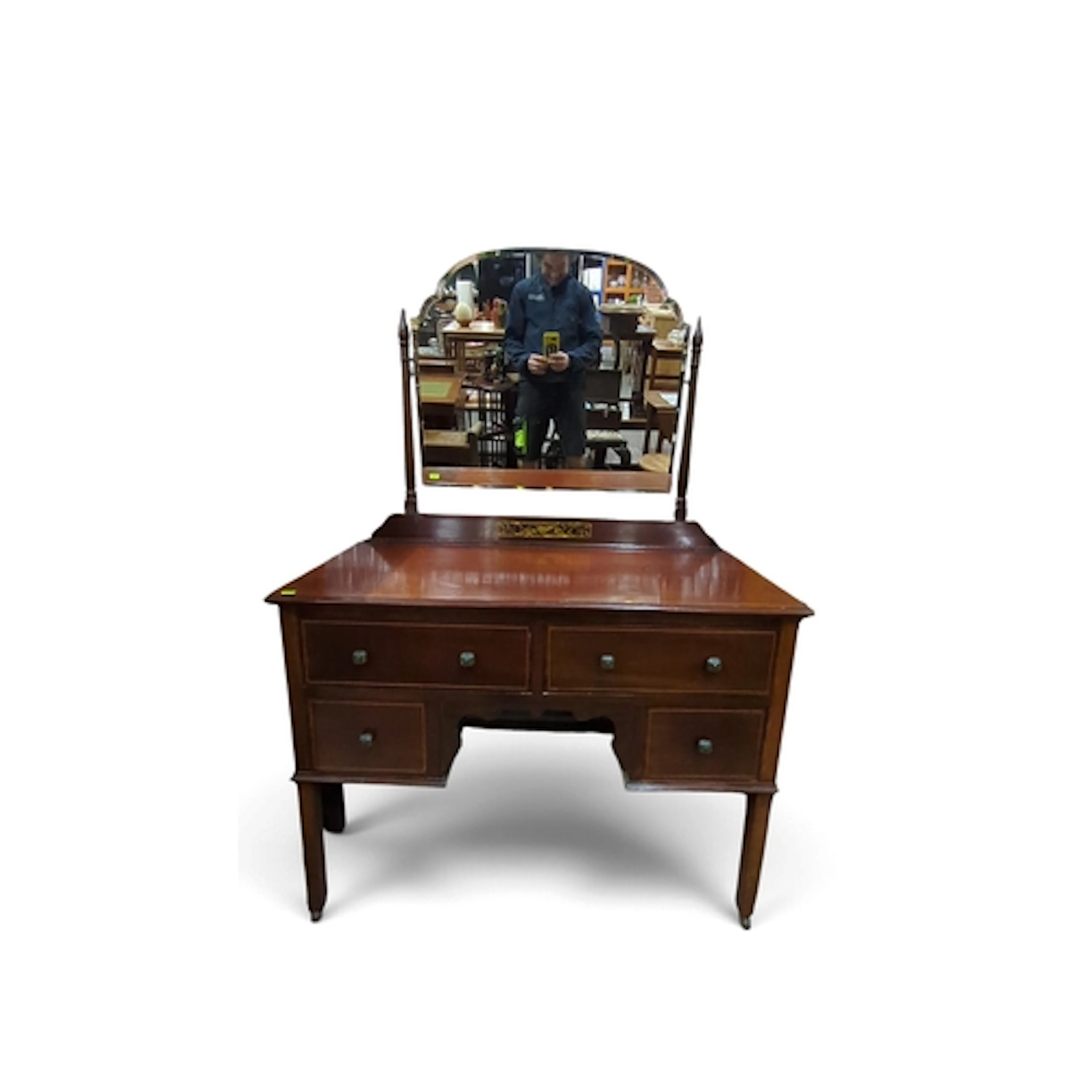 Edwardian mahogany dressing table with an arched mirror betw...