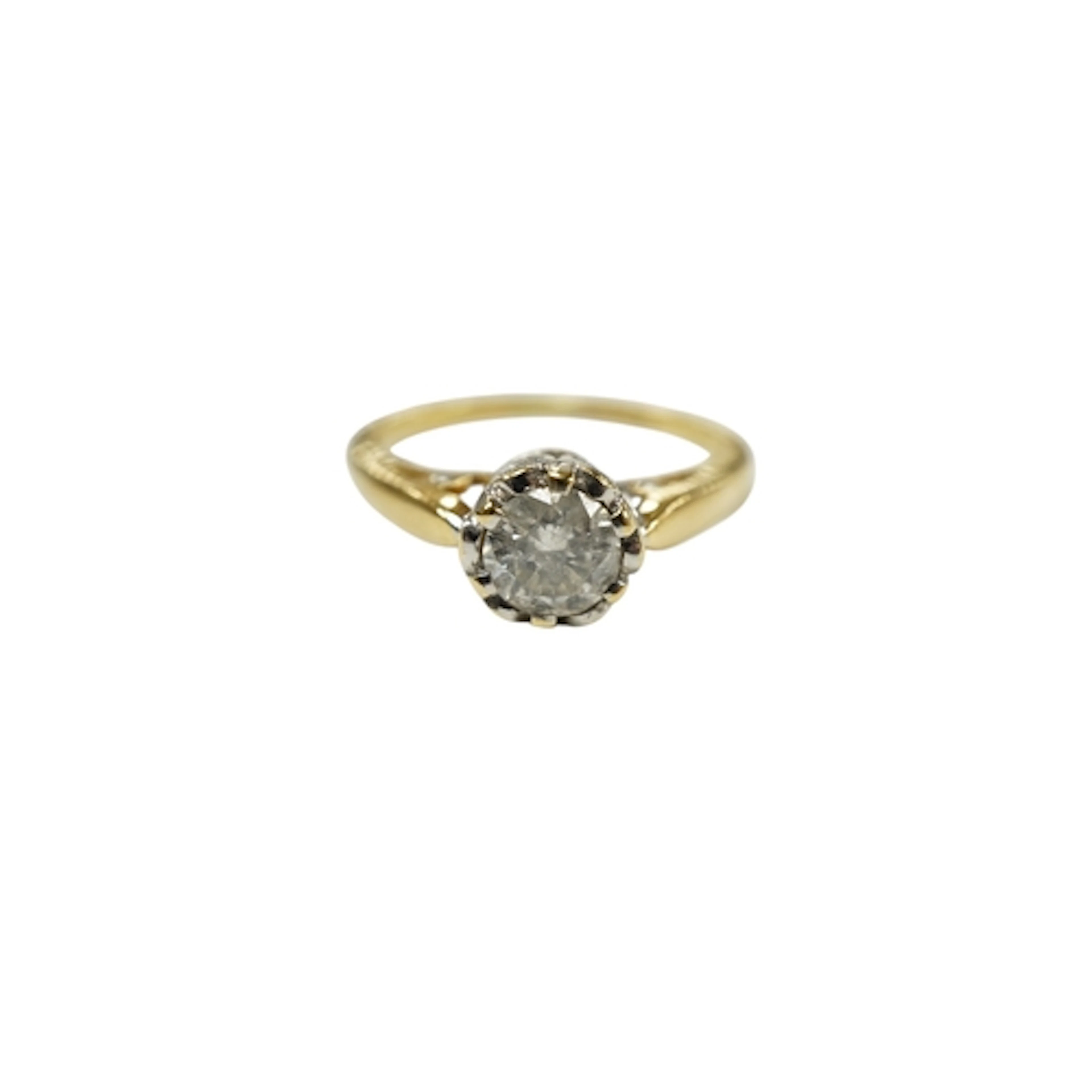 A modern 18ct gold and diamond solitaire ring, size M/N, gro...