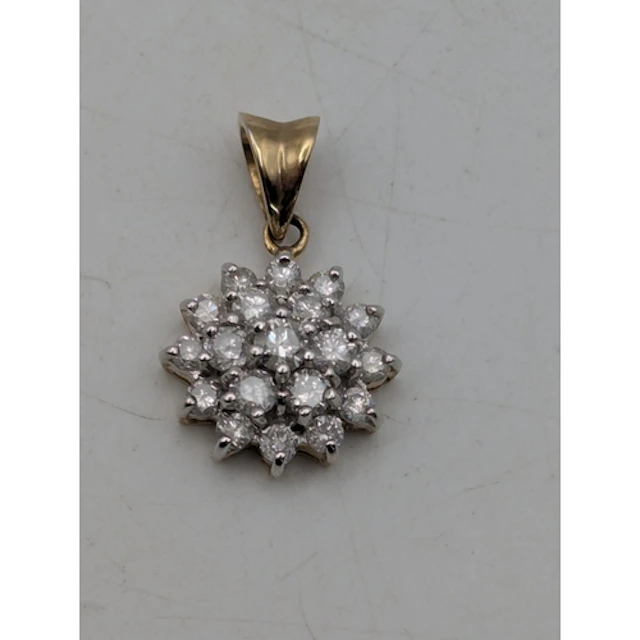 A 9ct yellow and white gold diamond cluster pendant, fashion...