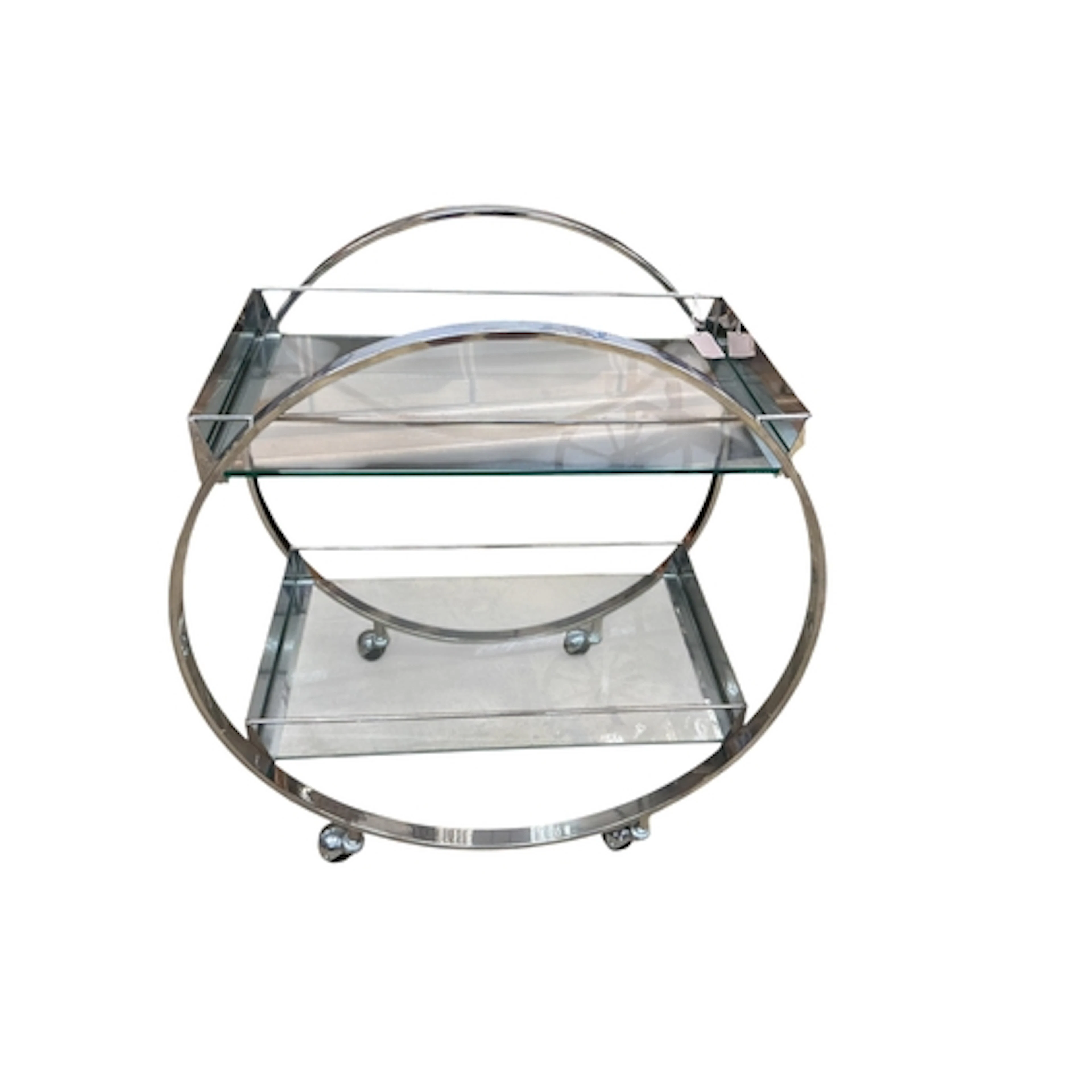 An Art Deco style chrome two tier drinks trolley, width 75cm...