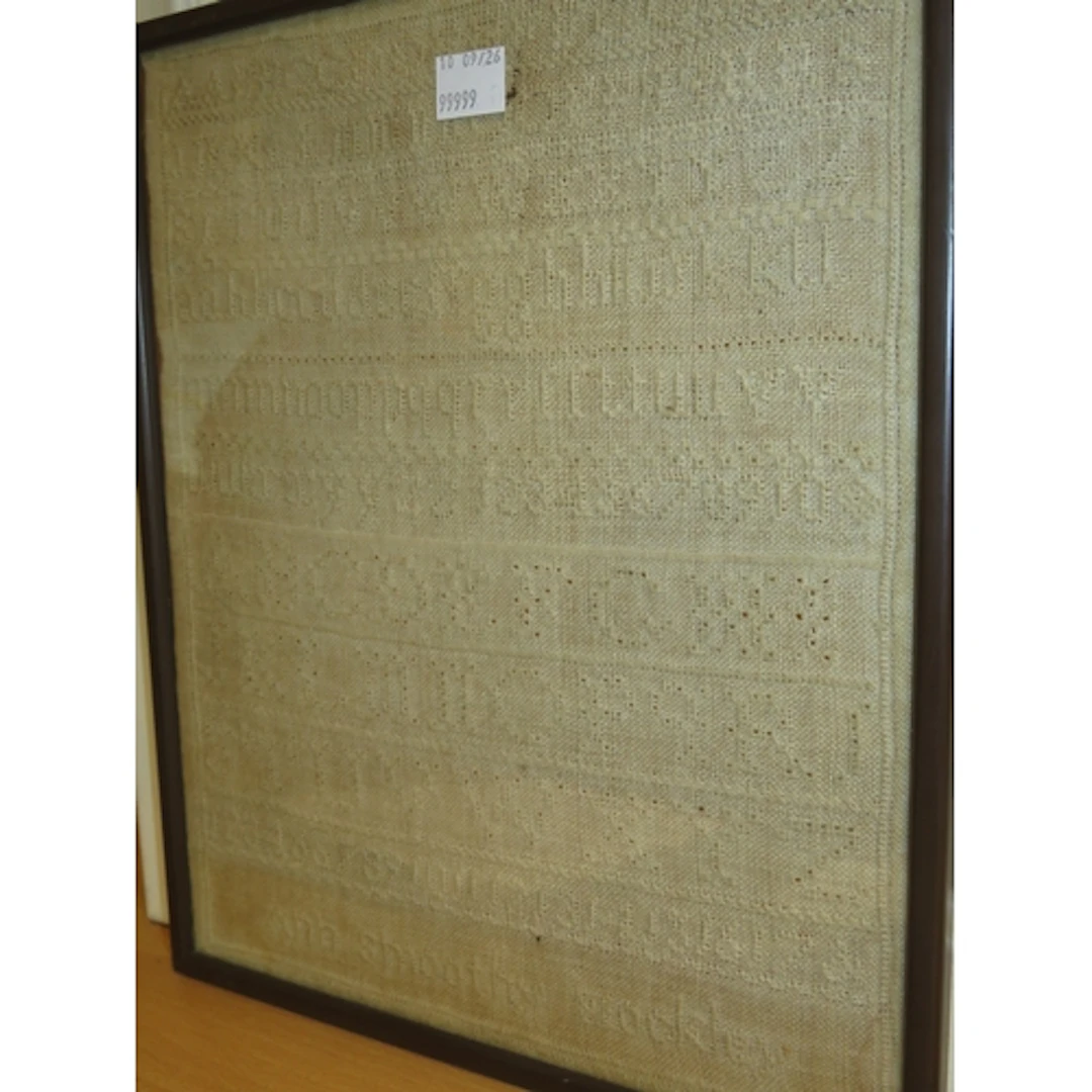 19th Century white monochrome sampler, signed Ann Smoothy Ha...