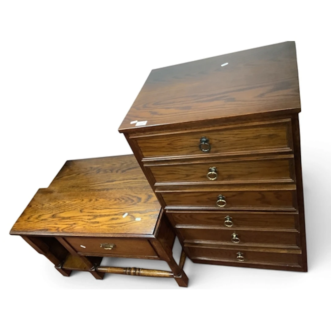 Oak Chest of Six Drawers, 93cm high x 57cm wide, plus coffee...