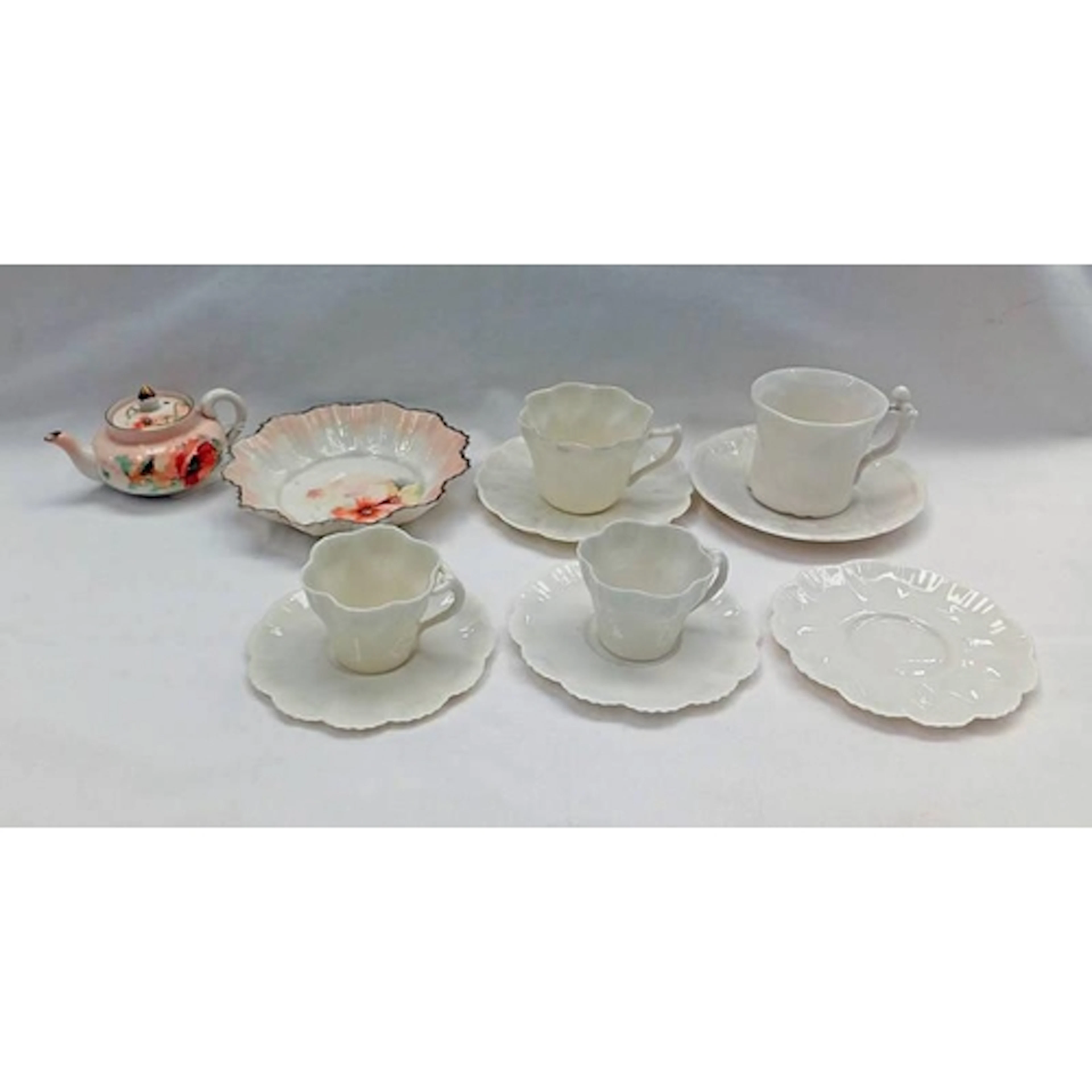 2 NAUTILUS PORCELAIN WHITE CUPS & SAUCERS, & OTHER SIMILAR, ...