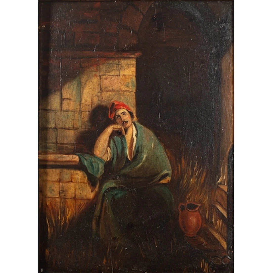 19th Century school - Study of a figure seated next to a ju...