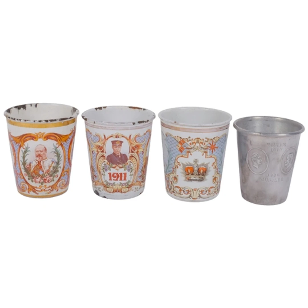 A group of 19th century enamelled Coronation beakers, includ...