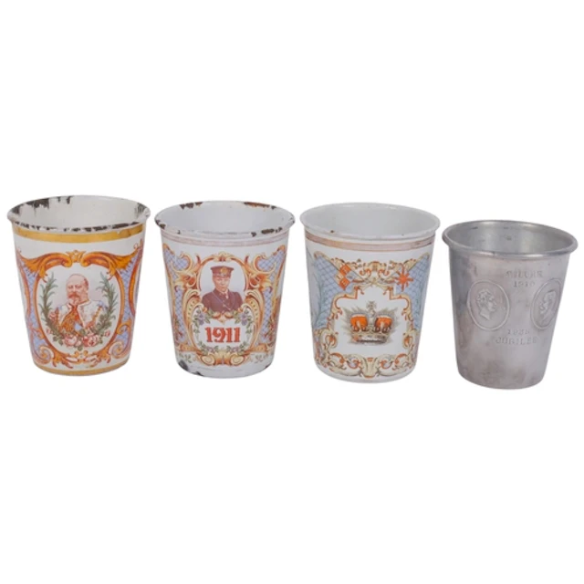 A group of 19th century enamelled Coronation beakers, includ...