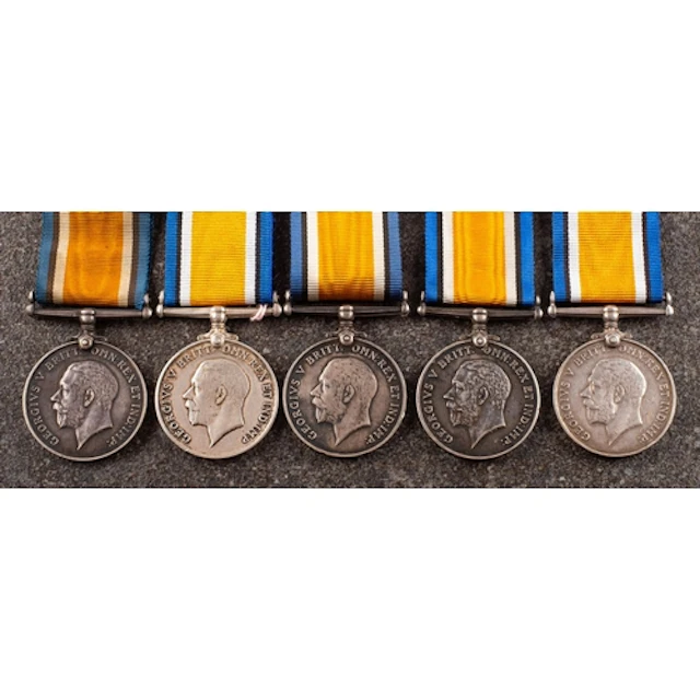 Five George V War Medals. '44425 Pte C A Boult S Lon R' '332...