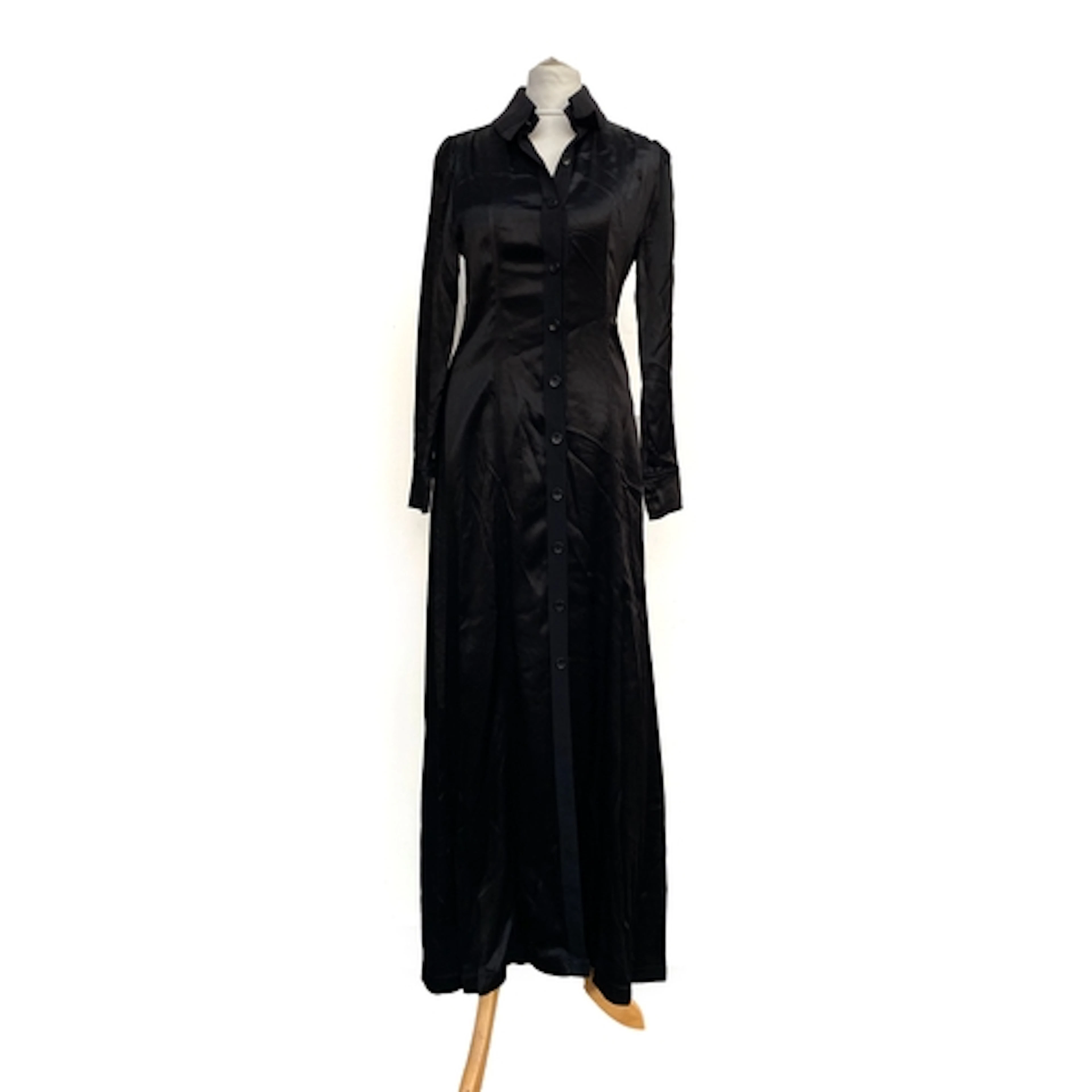 An Ossie Clark long sleeved black silk dress, size 12