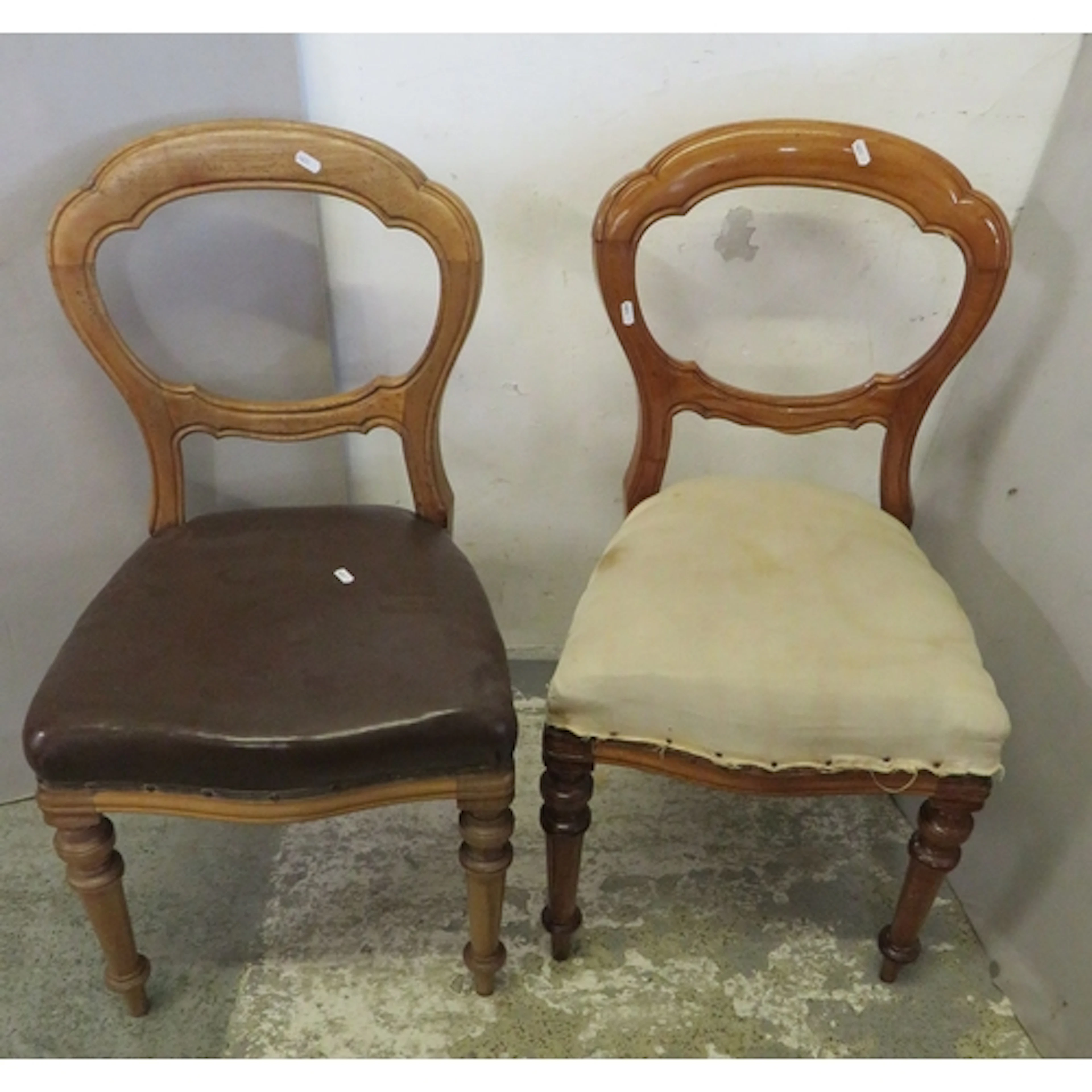 Antique Walnut Balloon Backed Chairs, brown leather & beige ...