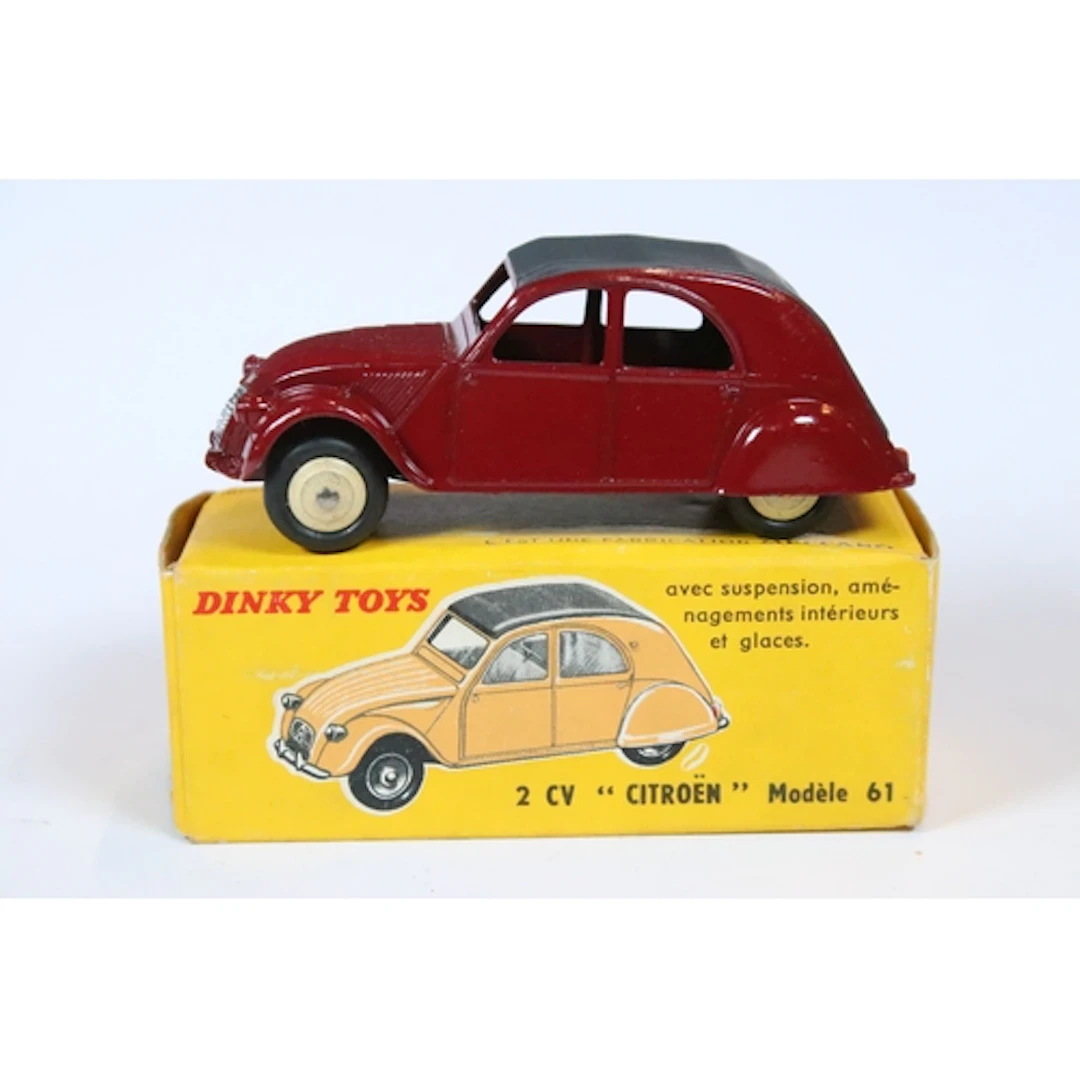 Boxed French Dinky 558 2 CV Citroen 61 diecast model in maro...