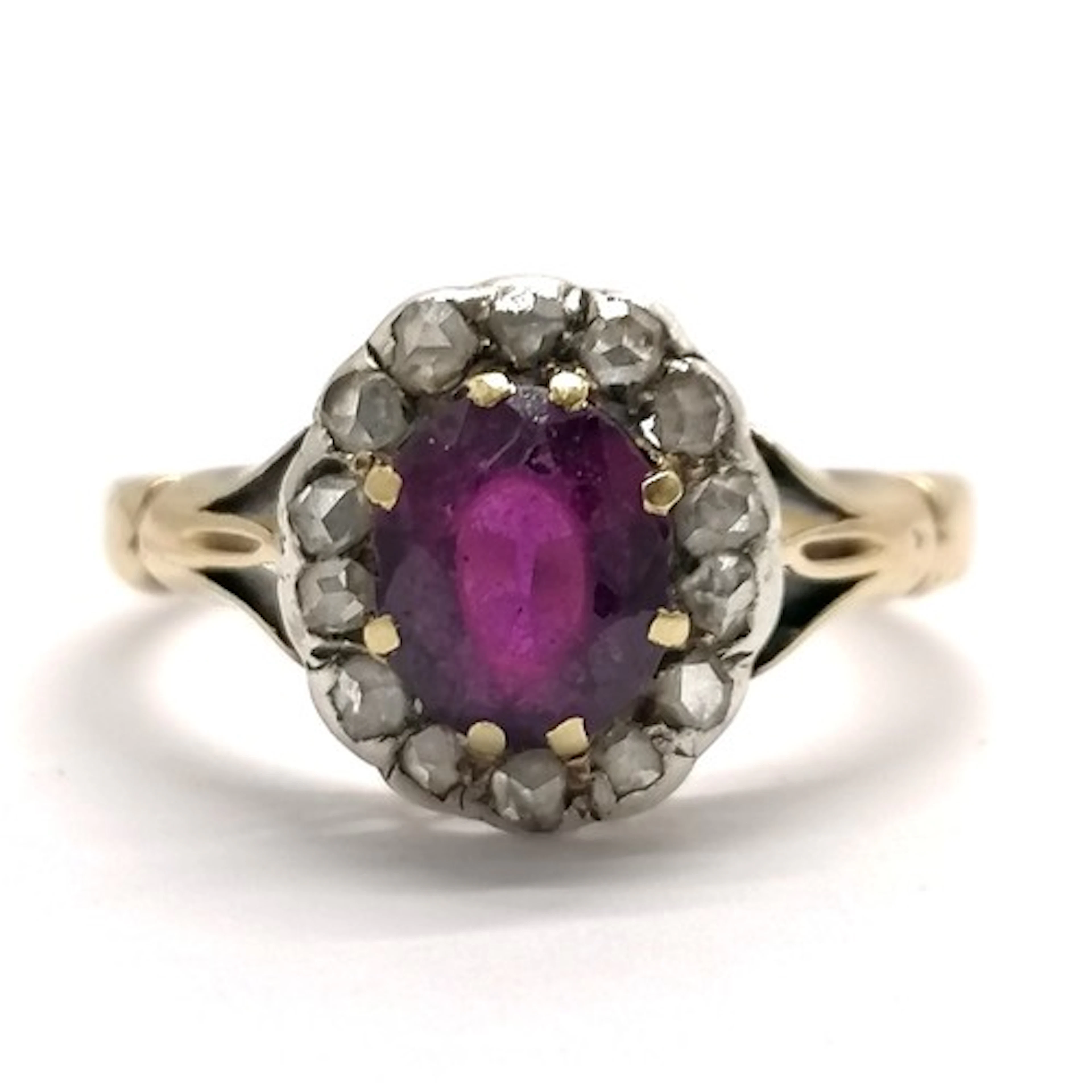 Antique unmarked (touch tests as 18ct) gold purple stone & d...