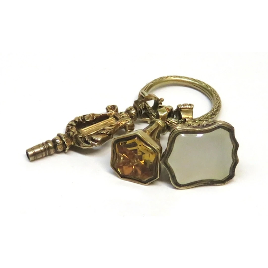 Two 19th Century yellow metal fobs set agate and citrine, to...