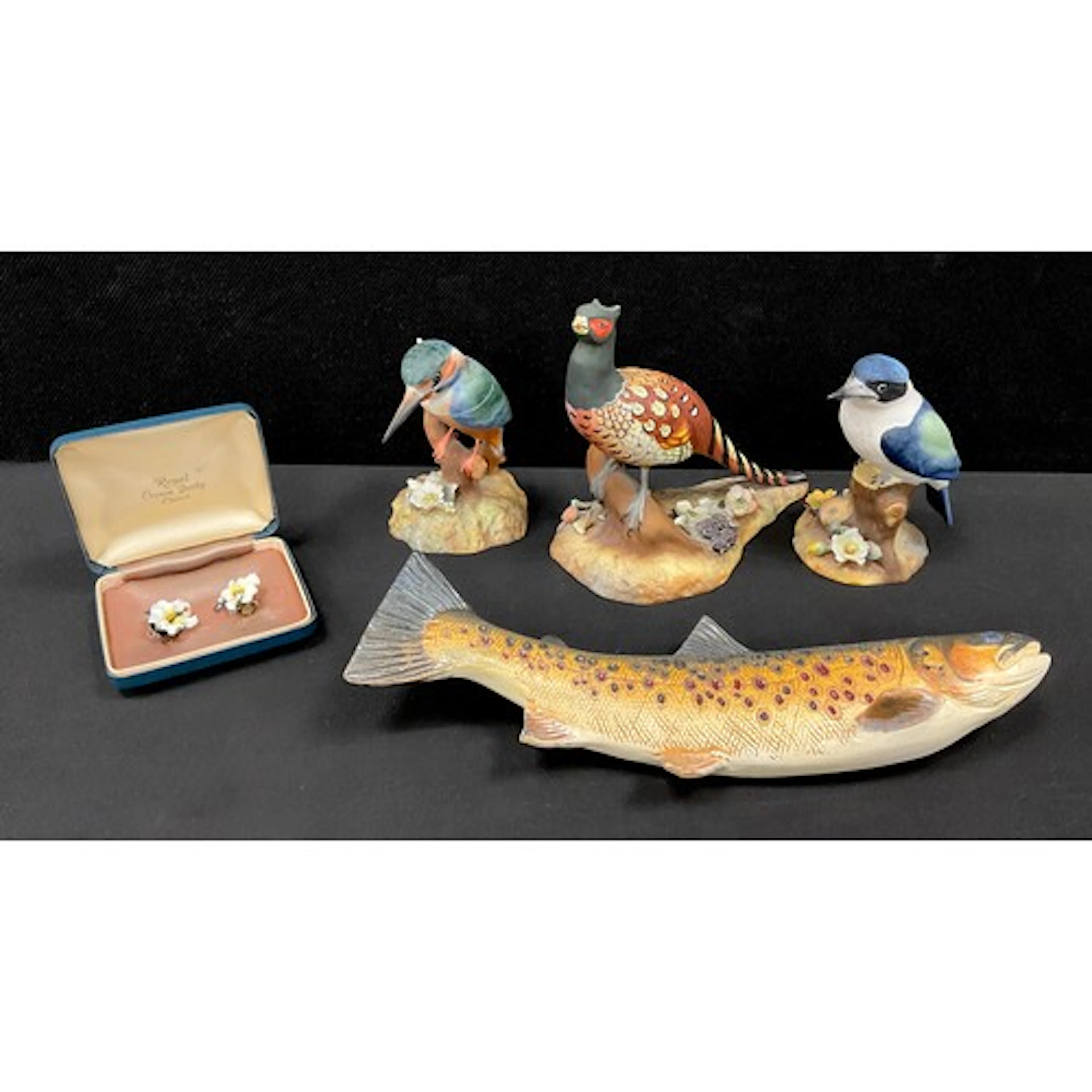 Royal Crown Derby - ceramic figures of kingfishers, and phea...