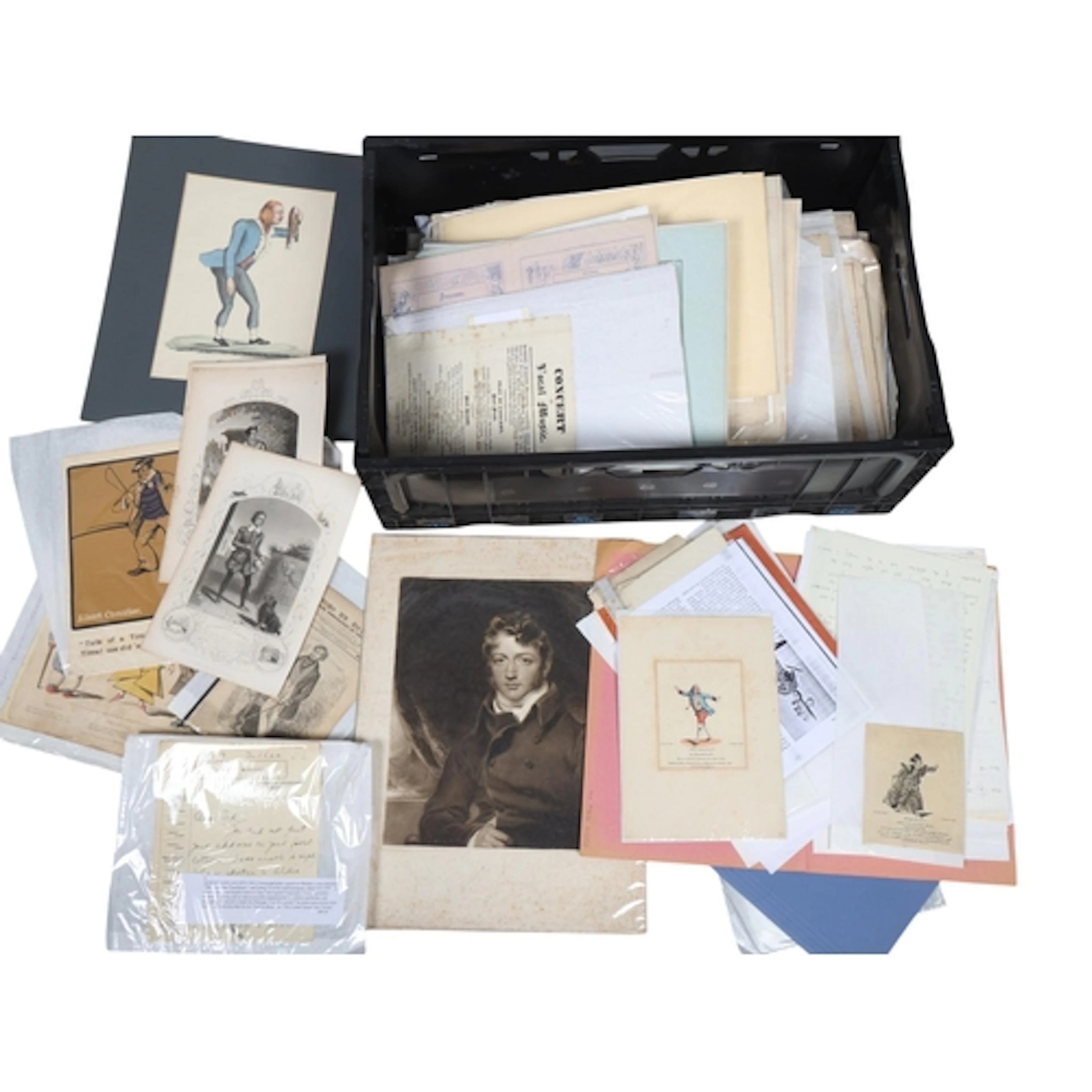 A gallimaufrey of theatre ephemera; playbills, prints, sheet...