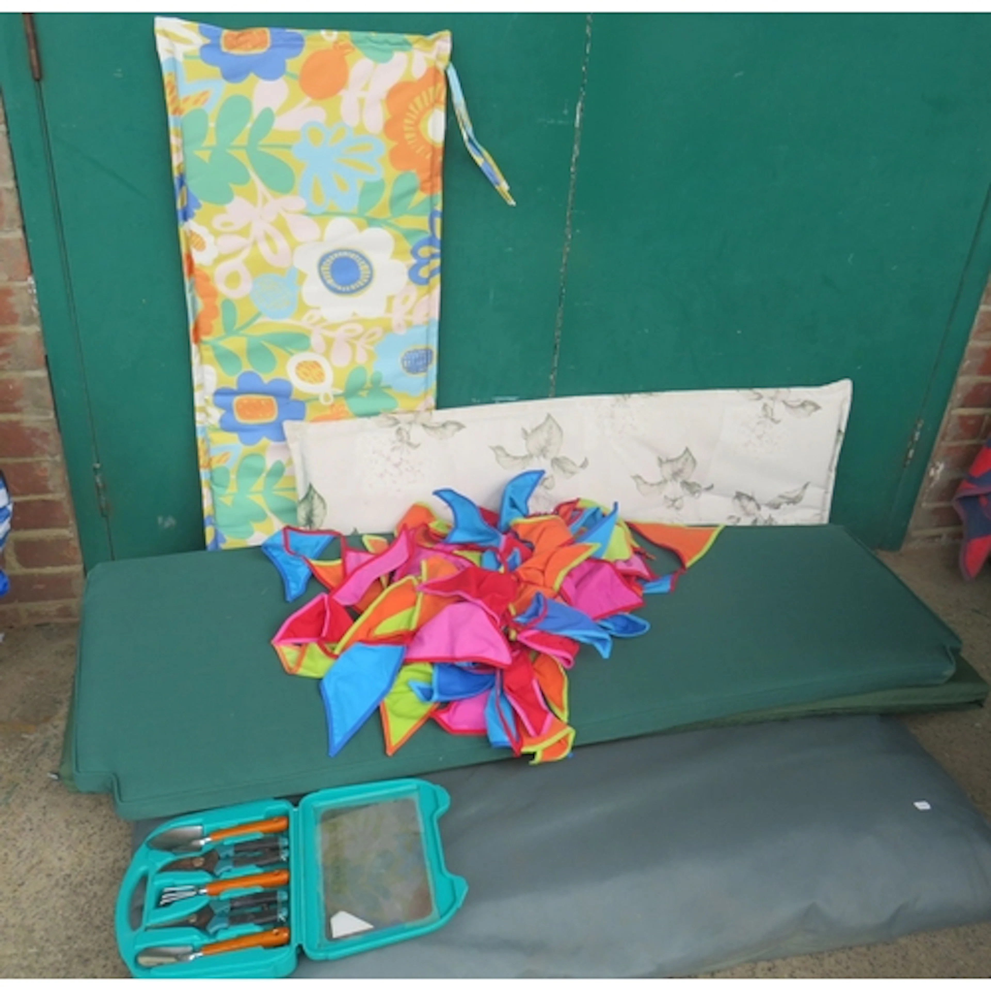Decorative Fabric Bunting, boxed set small garden tools, Hab...