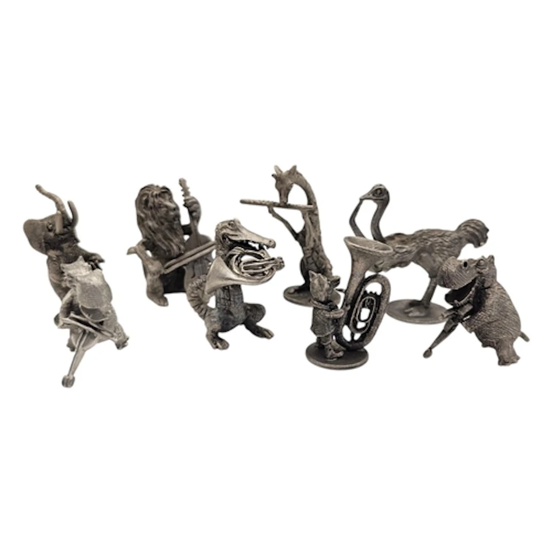 ARTIL UTRECHT, A SET OF EIGHT DUTCH PEWTER NOVELTY FIGURES C...