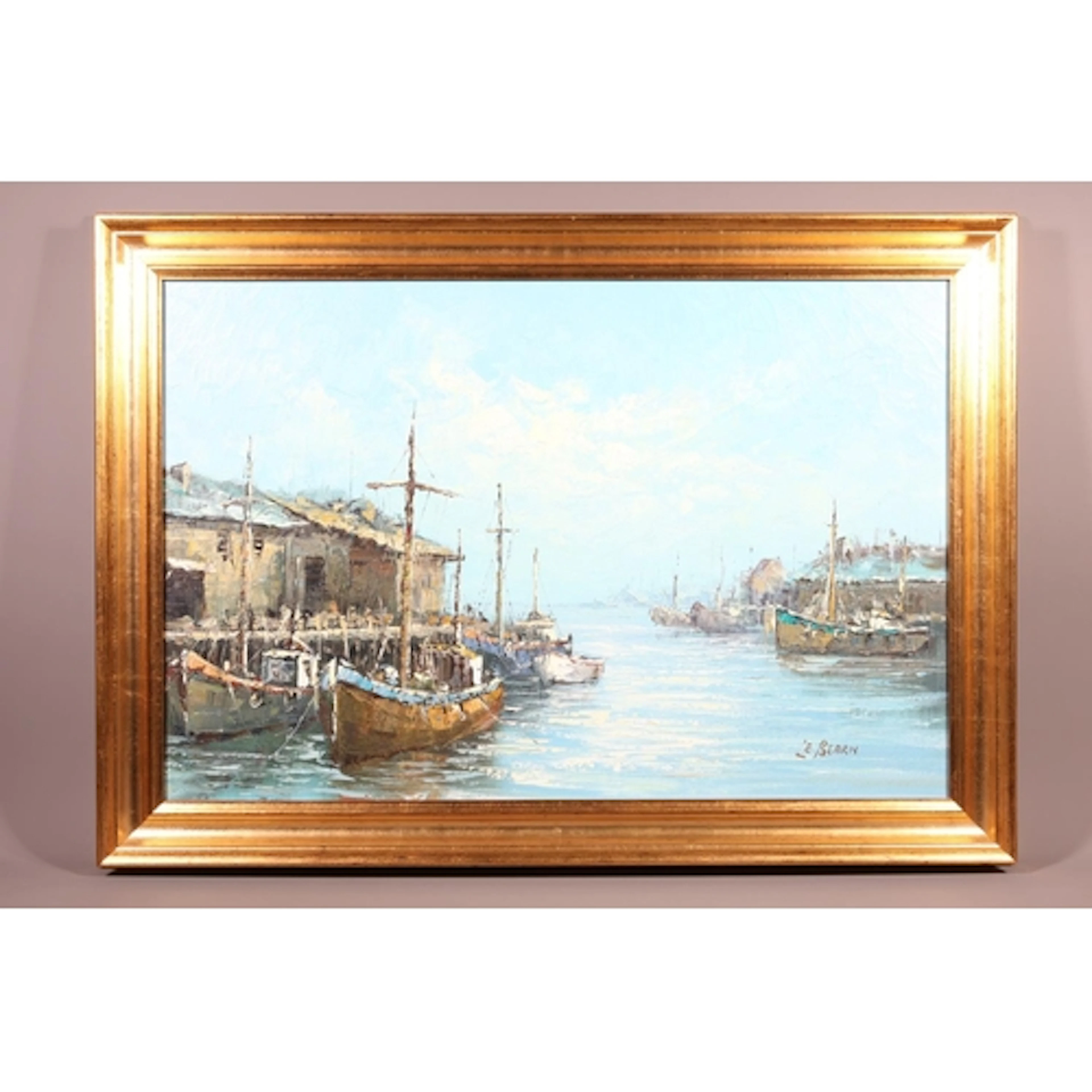 LE BEARN, boats, oil painting on canvas, signed lower right,...