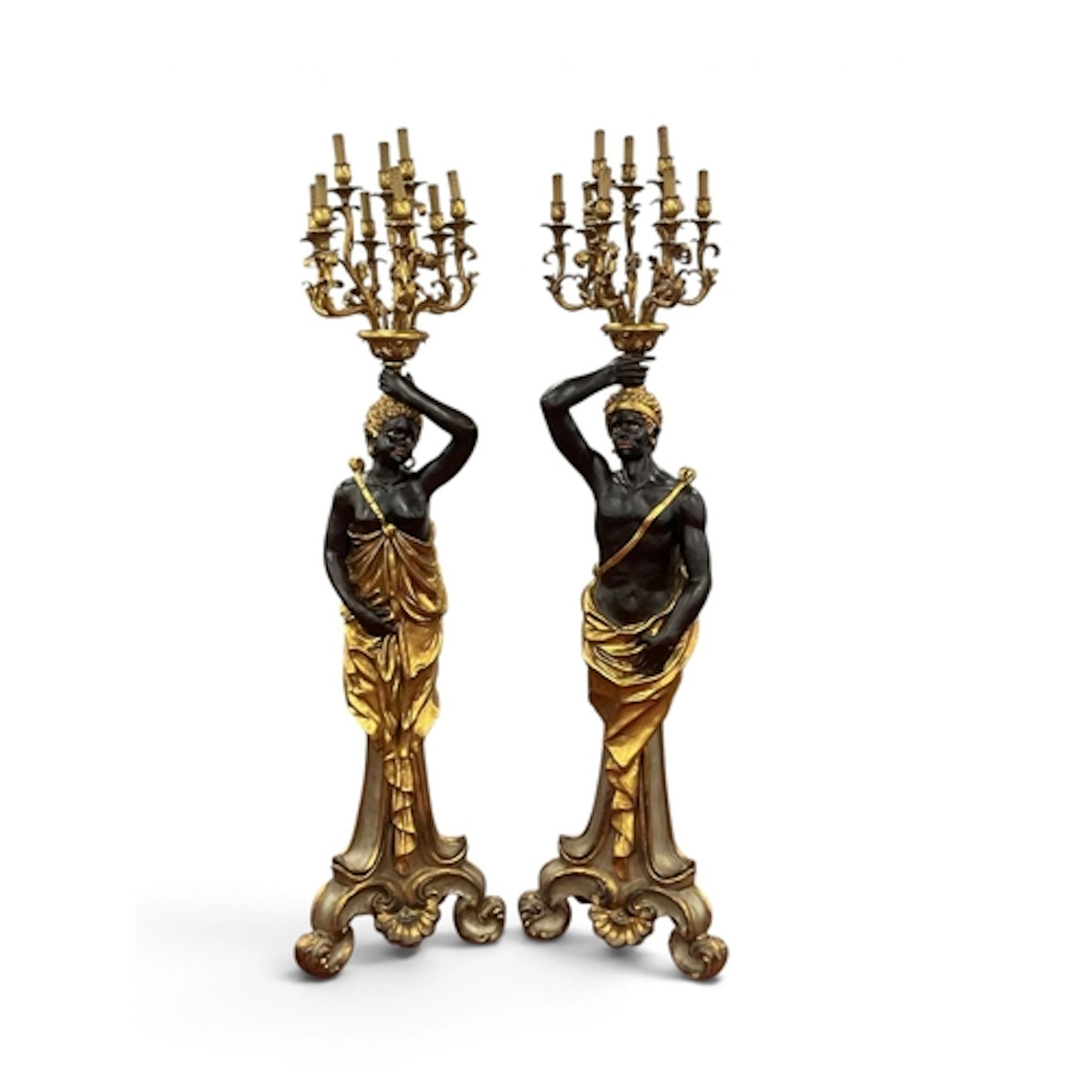 An Impressive Pair of Blackamoor male and female Figures, ea...