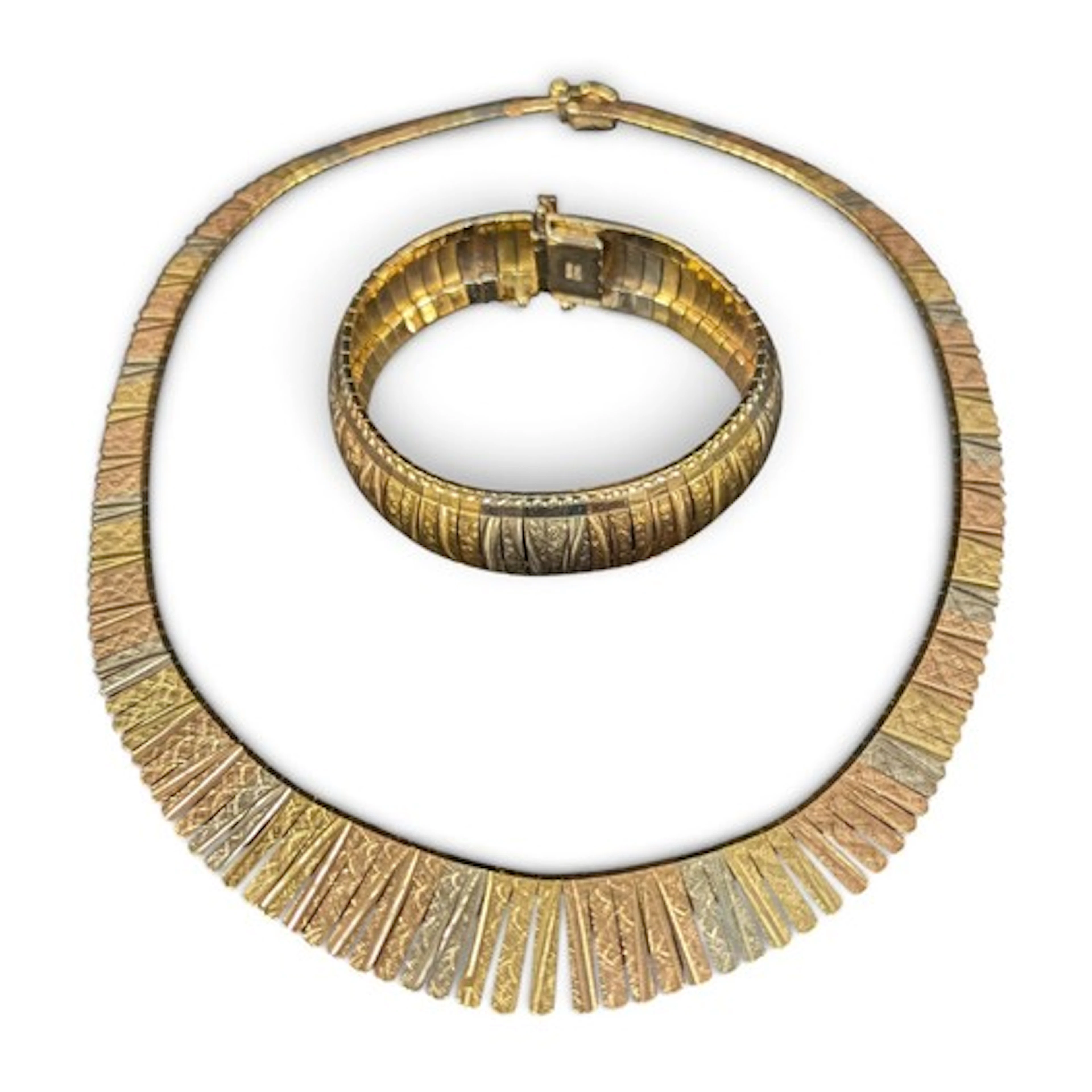 A tri-colour yellow white and rose metal textured link Egypt...
