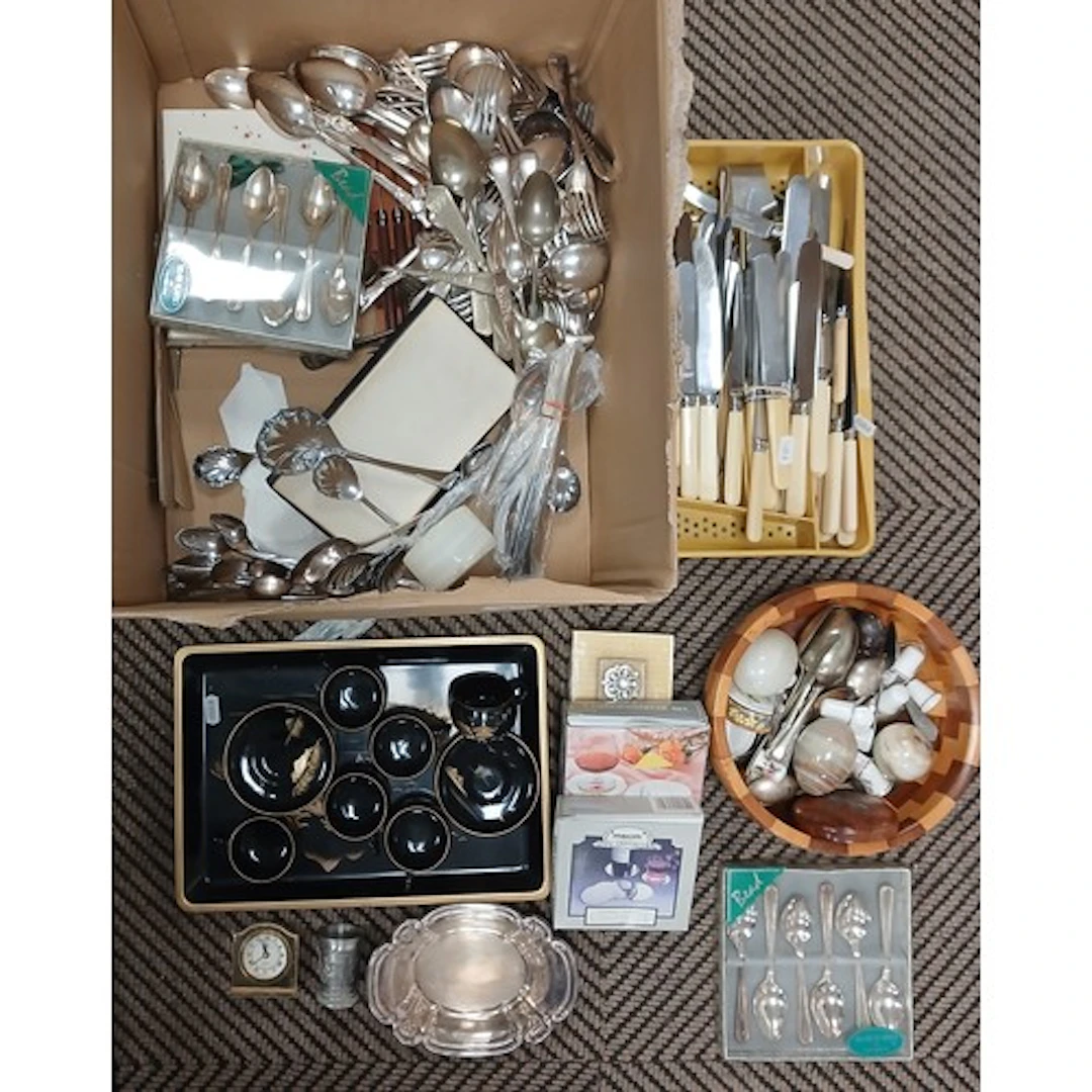 Large collection of EP flatware, Oriental style tea service,...