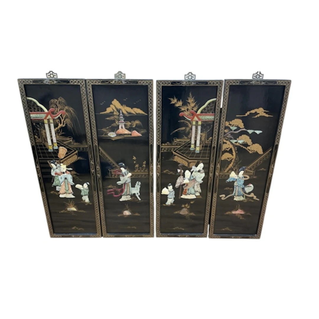 A set of four Chinese composition and hardstone rectangular ...